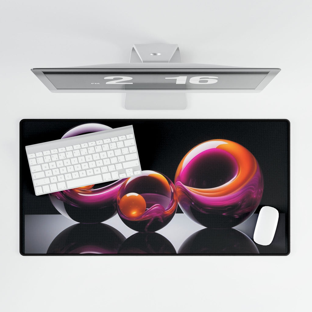 Abstract Glass Spheres Desk Mat — Vibrant Purple & Orange Decorative Mouse Pad