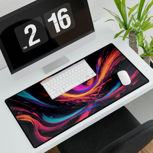 Abstract Neon Swirl Desk Mat — Large Gaming & Office Mouse Pad