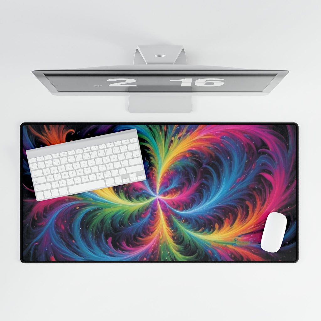 Abstract Vortex Desk Mat — Large Gaming & Office Mousepad with Colorful Psychedelic Swirl