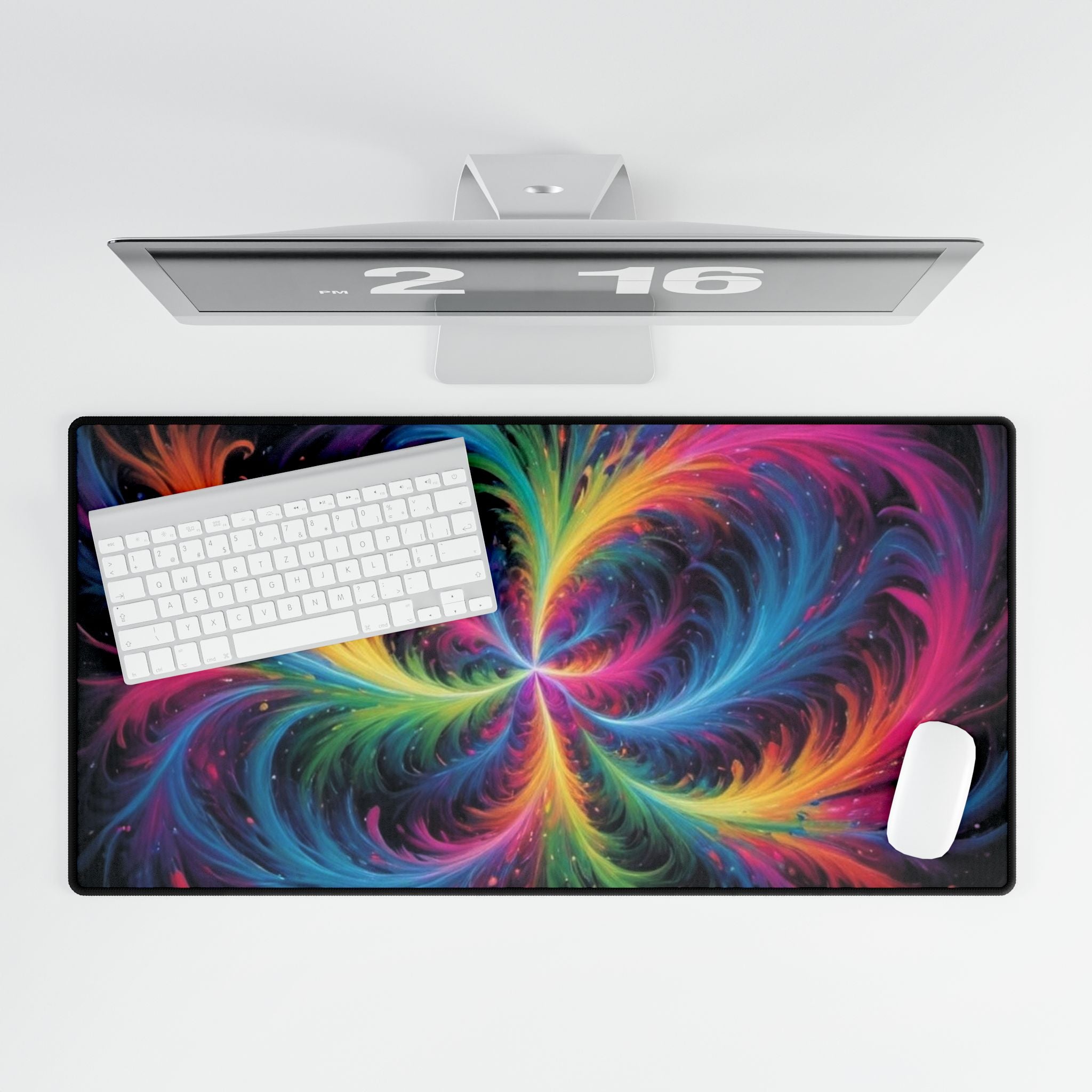 Abstract Vortex Desk Mat — Large Gaming & Office Mousepad with Colorful Psychedelic Swirl