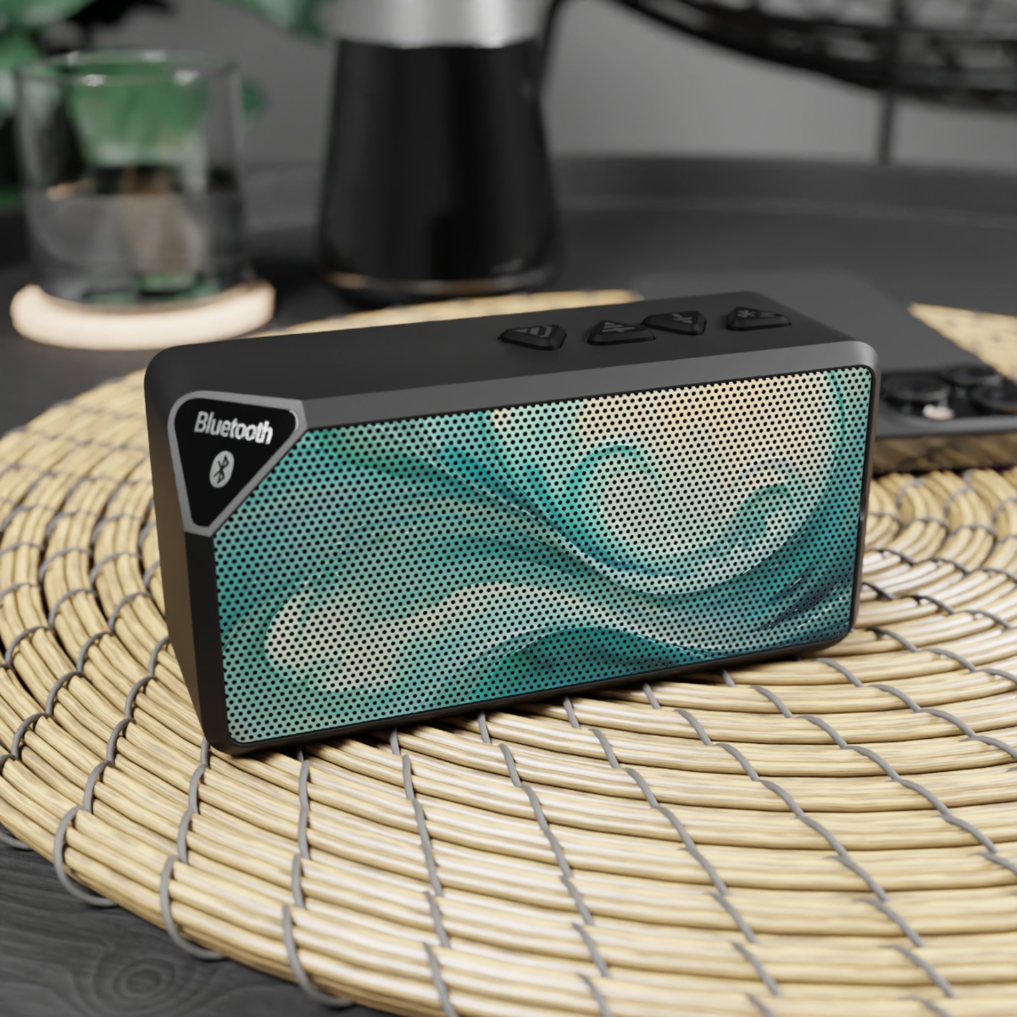 Teal Wave Portable Bluetooth Speaker — Swirl Design Wireless Speaker
