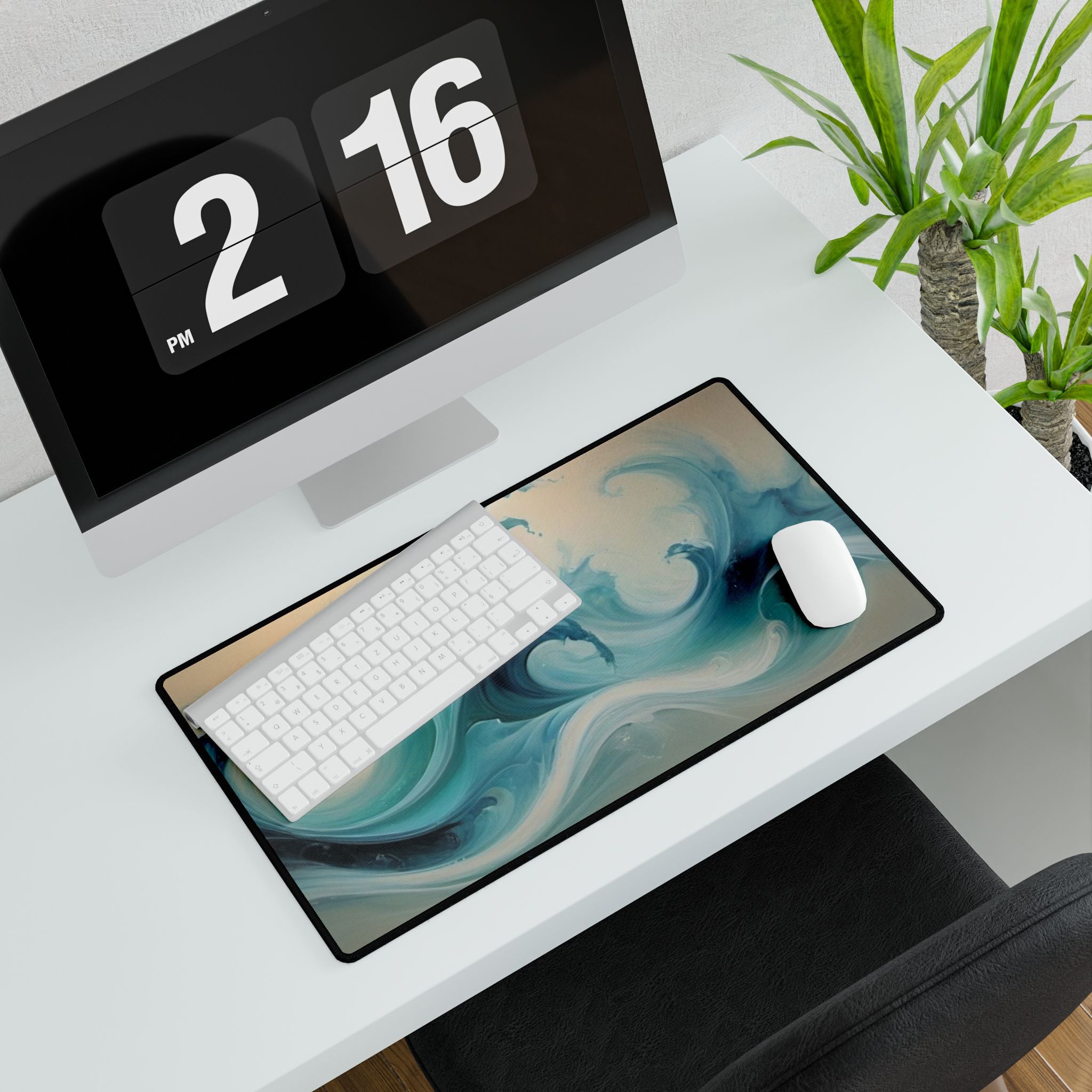Aqua Wave Desk Mat — Ocean Swirl XL Mouse Pad for Home Office