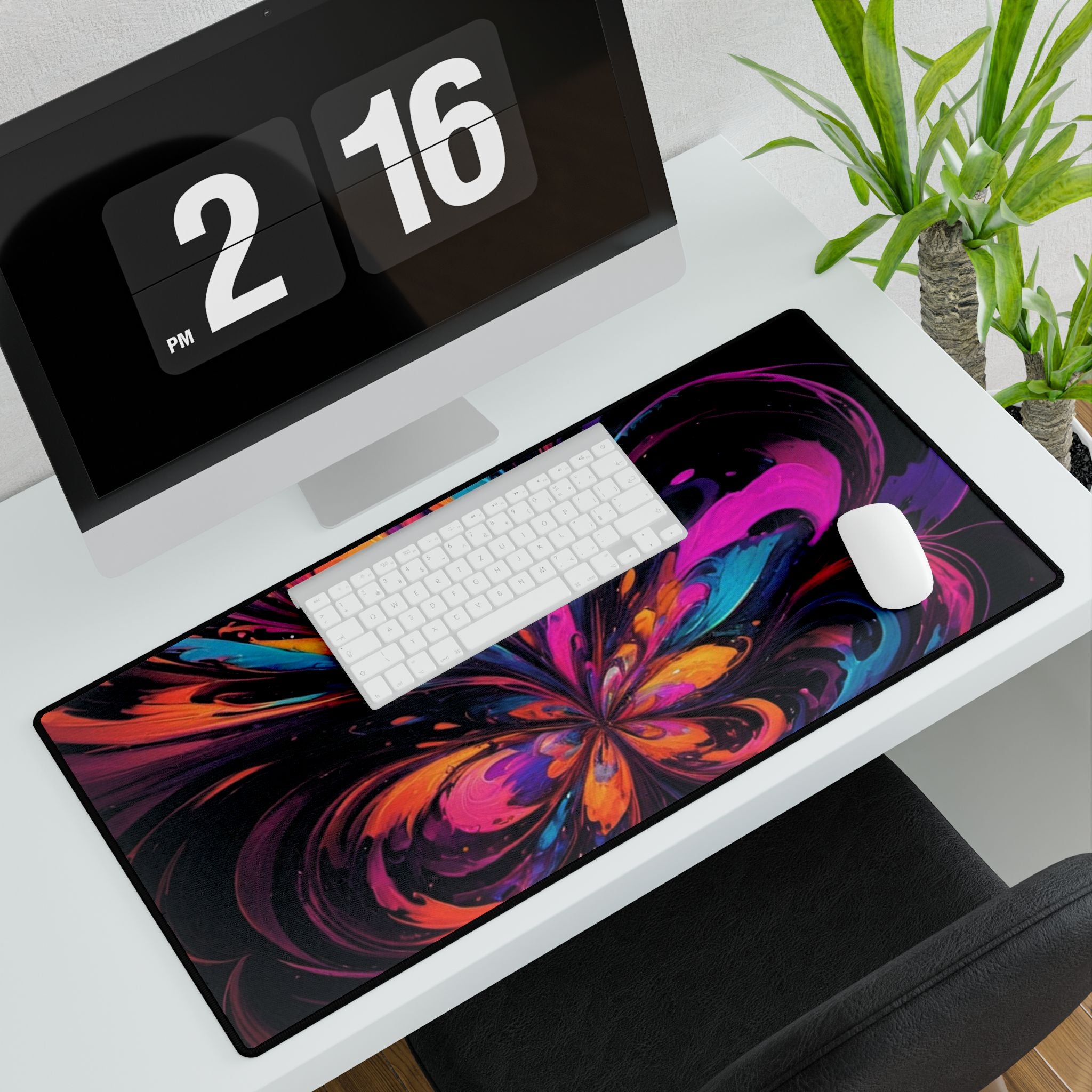 Abstract Neon Swirl Desk Mat — Large RGB Mousepad for Gaming & Creative Desks