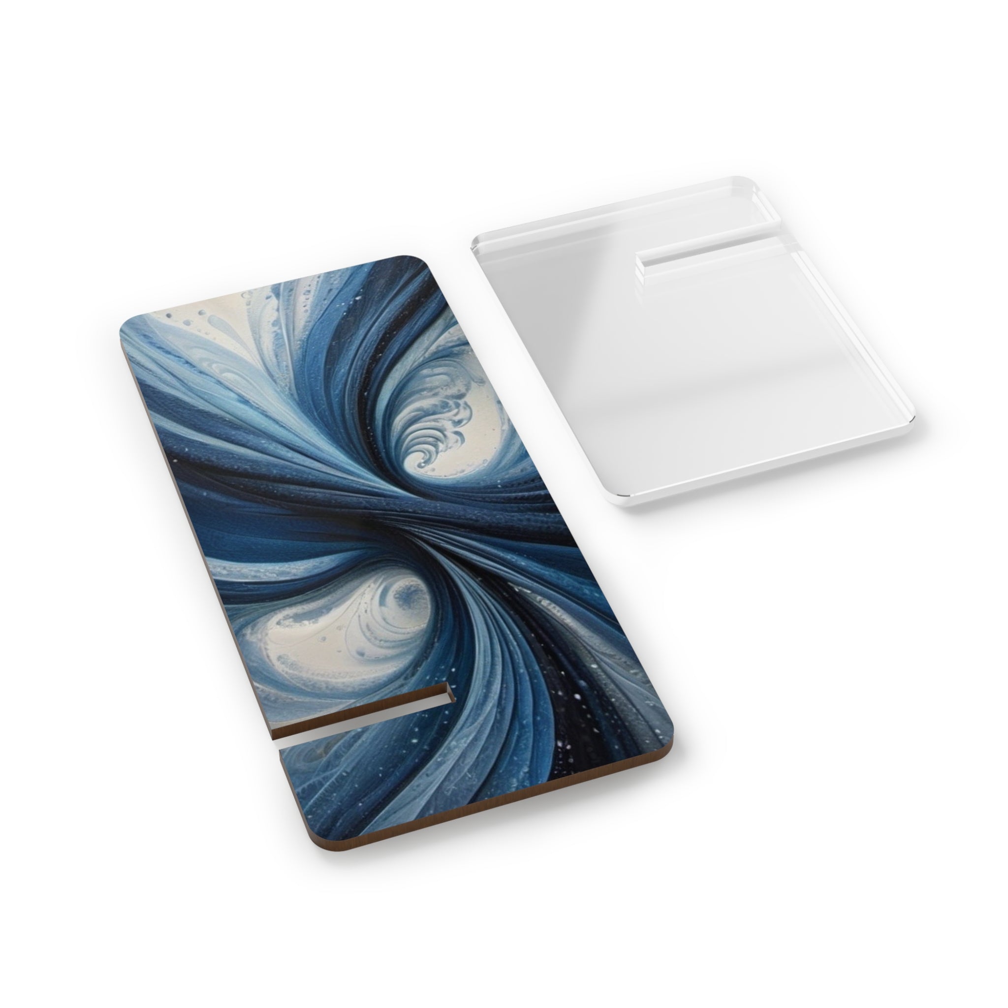 Acrylic Phone Stand — Blue Swirl Mobile Display Stand for Smartphones