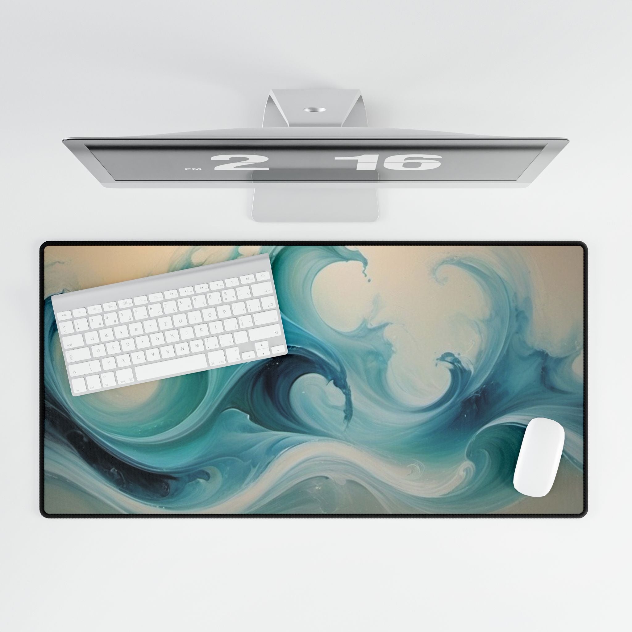 Aqua Wave Desk Mat — Ocean Swirl XL Mouse Pad for Home Office