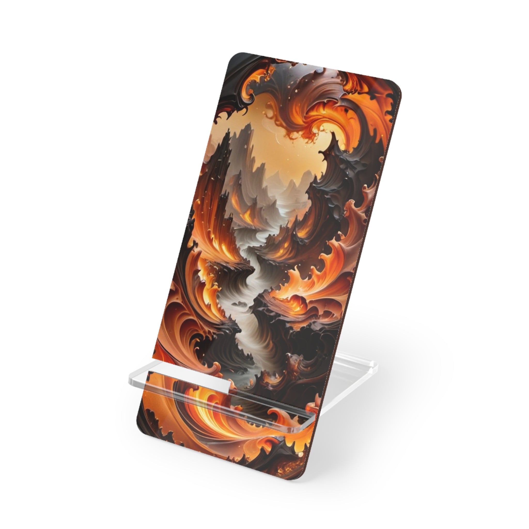Abstract Flame Swirl Phone Stand — Foldable Mobile Display Stand for Smartphones
