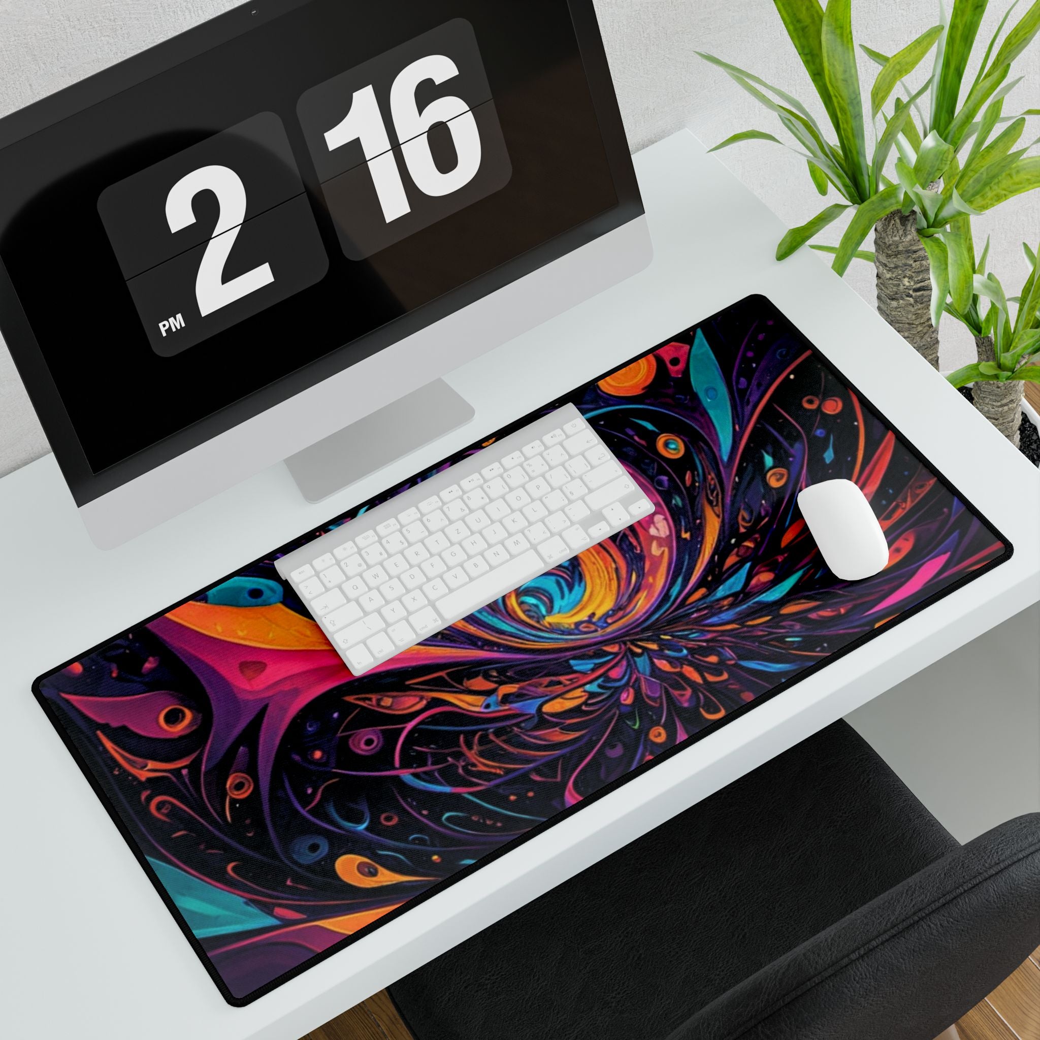 Abstract Vortex Desk Mat — Large Gaming & Office Mousepad with Colorful Psychedelic Swirl