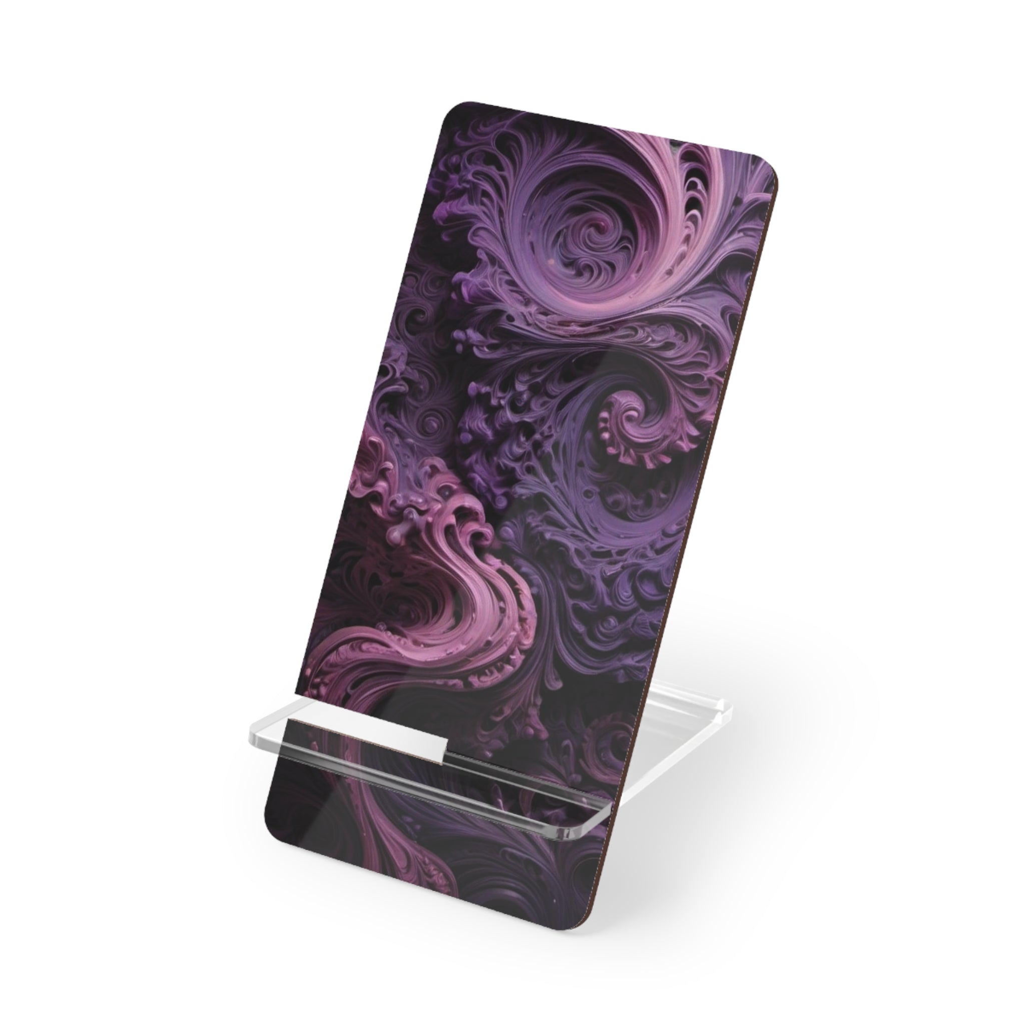 Abstract Purple Swirl Phone Stand — Decorative Acrylic Mobile Display
