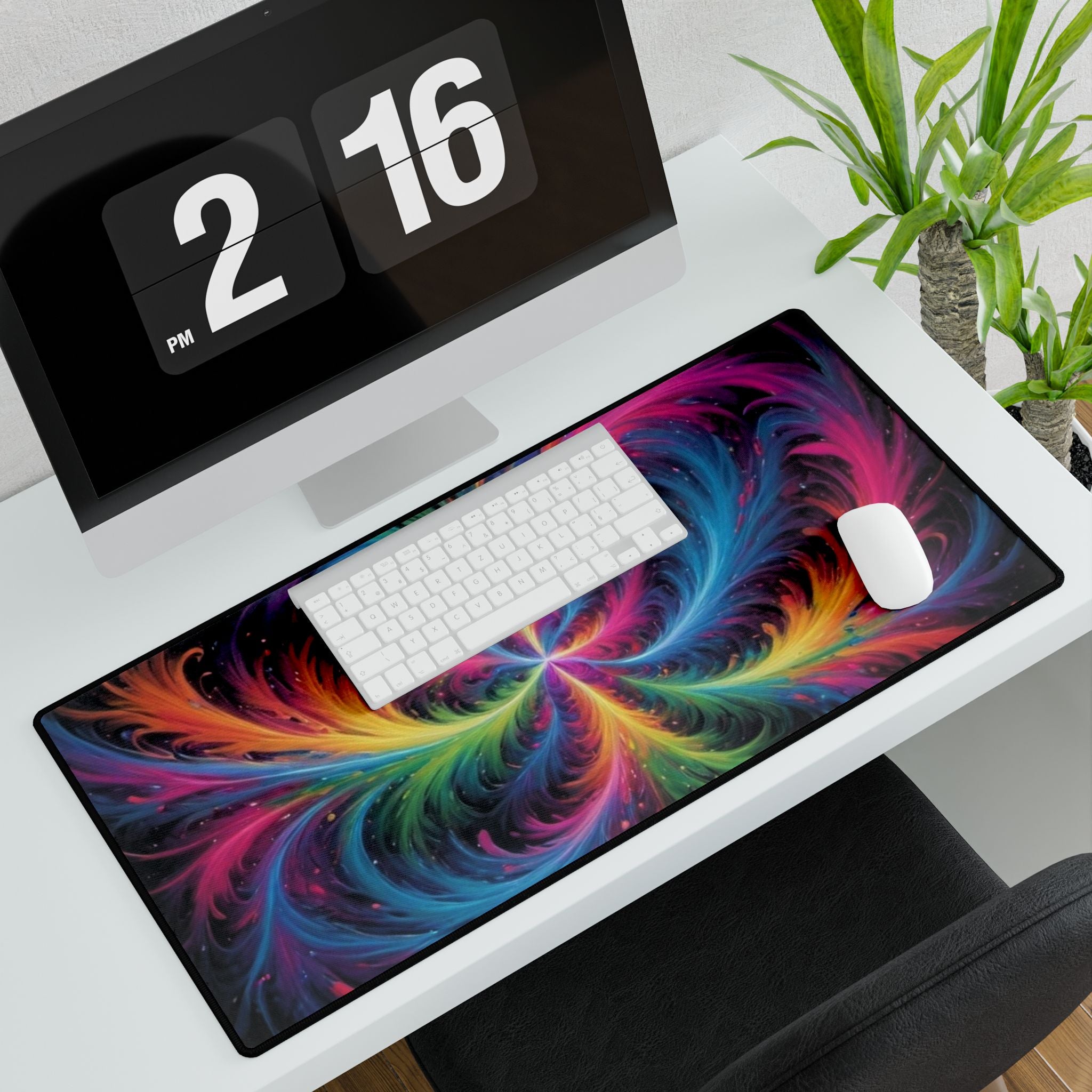 Abstract Vortex Desk Mat — Large Gaming & Office Mousepad with Colorful Psychedelic Swirl