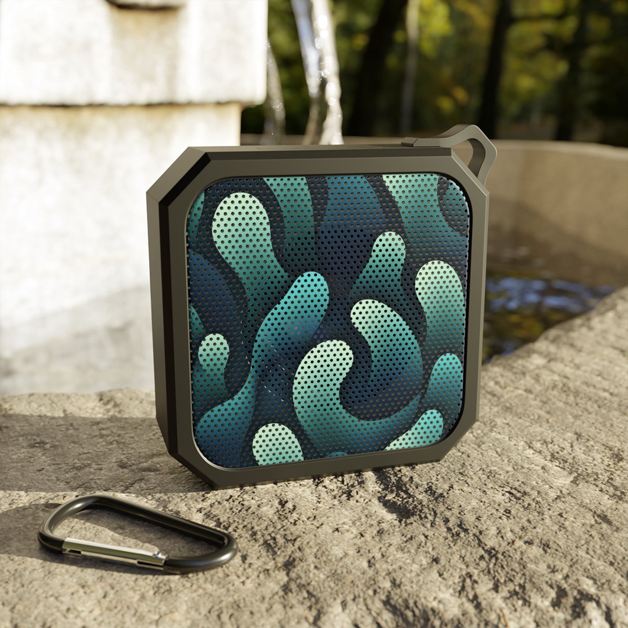 Blackwater Outdoor Bluetooth Speaker — Rugged Waterproof Portable Speaker with Teal Wave Design