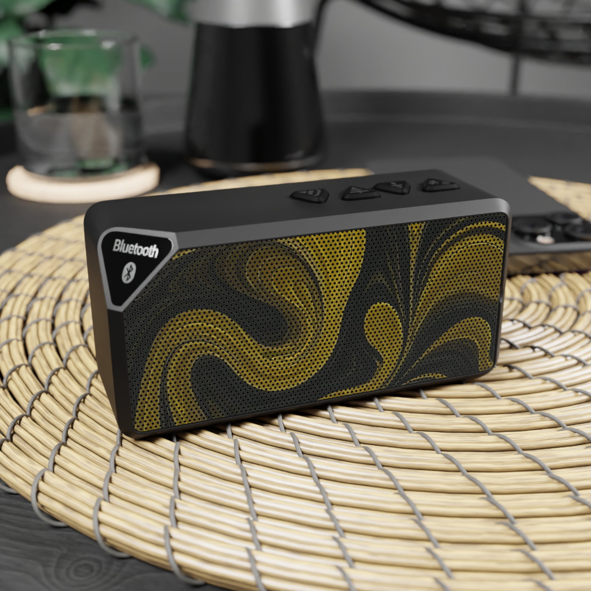 Bluetooth Speaker — Retro Gold Swirl Portable Speaker