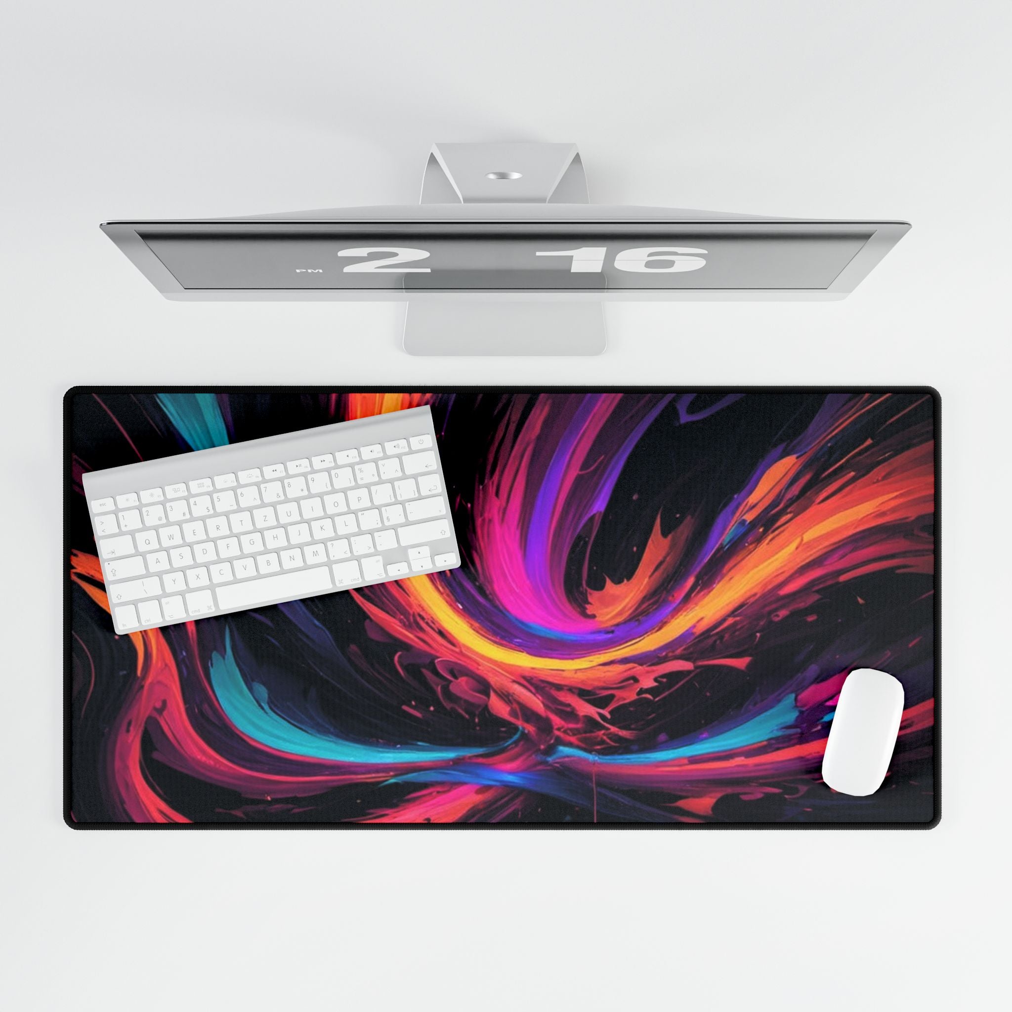 Abstract Neon Swirl Desk Mat — Large Gaming & Office Mouse Pad