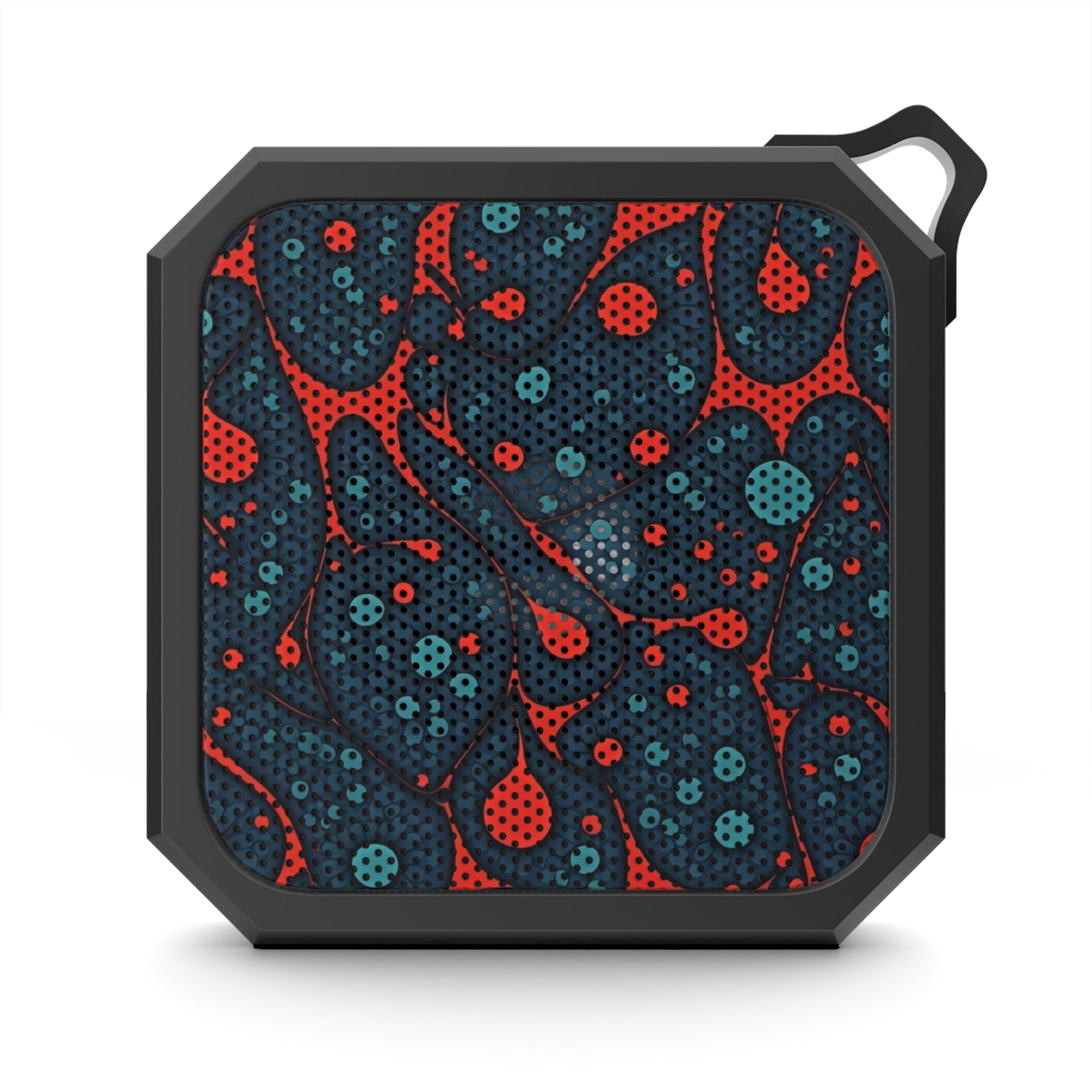 Portable Outdoor Bluetooth Speaker — Red & Teal Abstract Water-Resistant Design