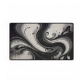 Black & White Swirl Desk Mat — Abstract Wave Gaming/Office Mousepad