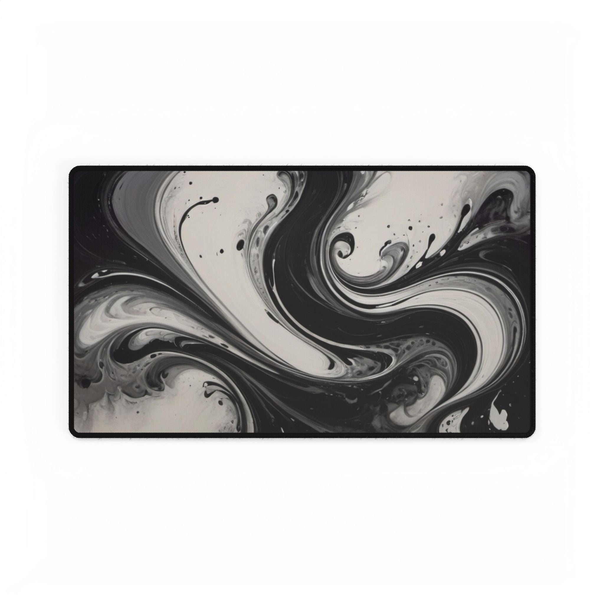 Black & White Swirl Desk Mat — Abstract Wave Gaming/Office Mousepad