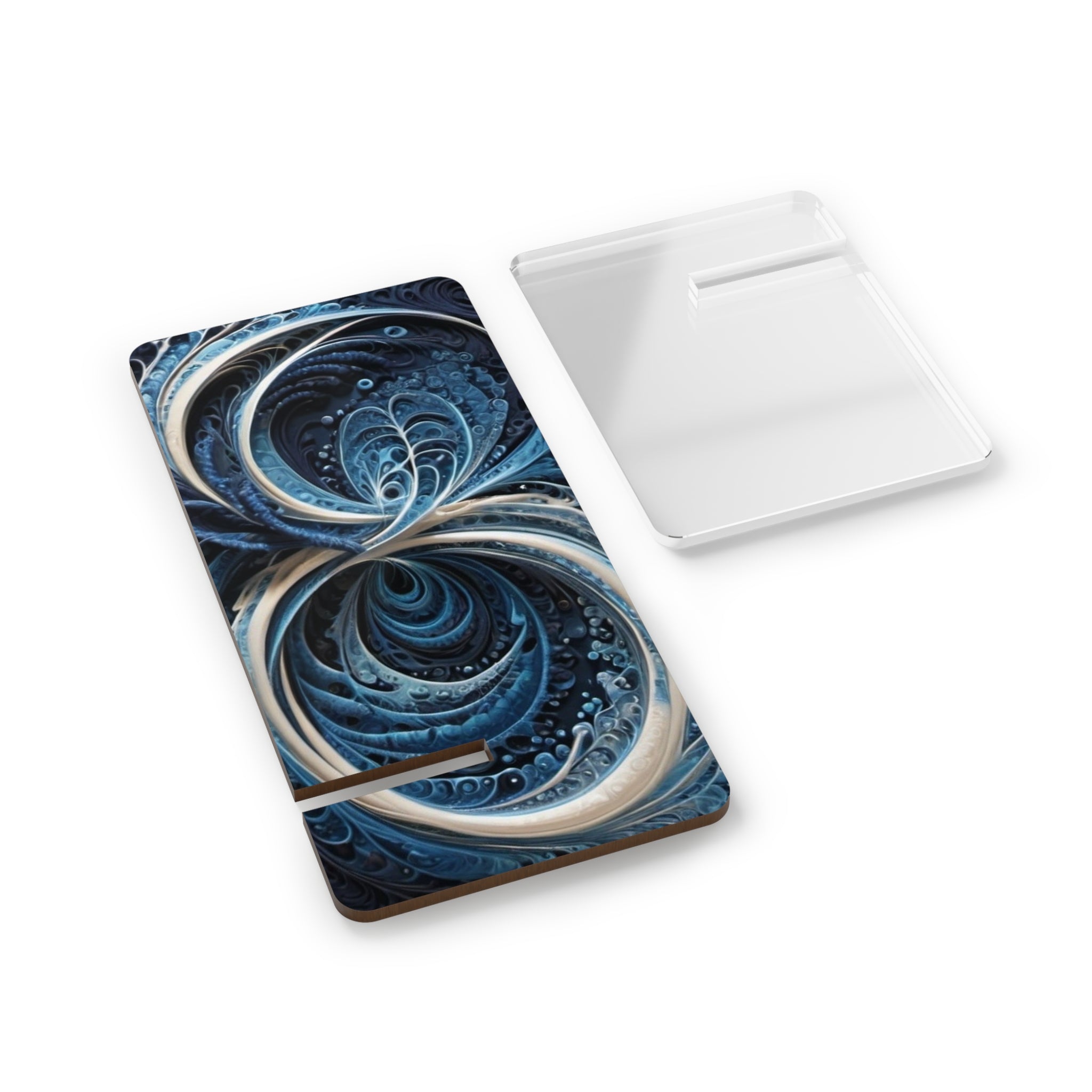 Abstract Blue Fractal Phone Stand — Decorative Mobile Display Stand for Smartphones