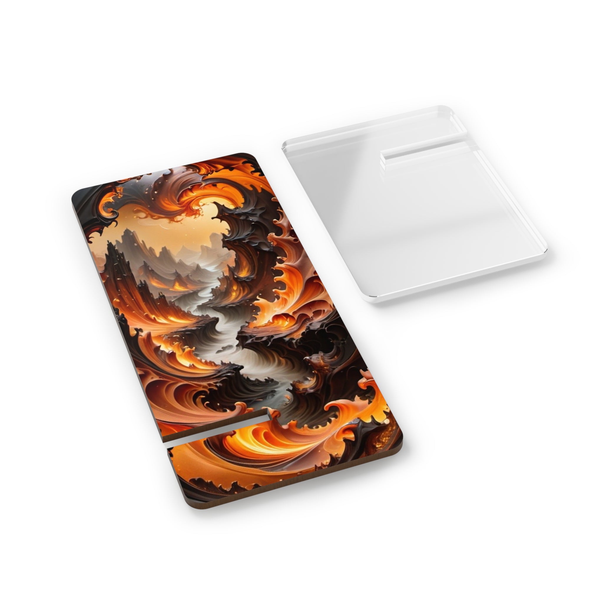 Abstract Flame Swirl Phone Stand — Foldable Mobile Display Stand for Smartphones