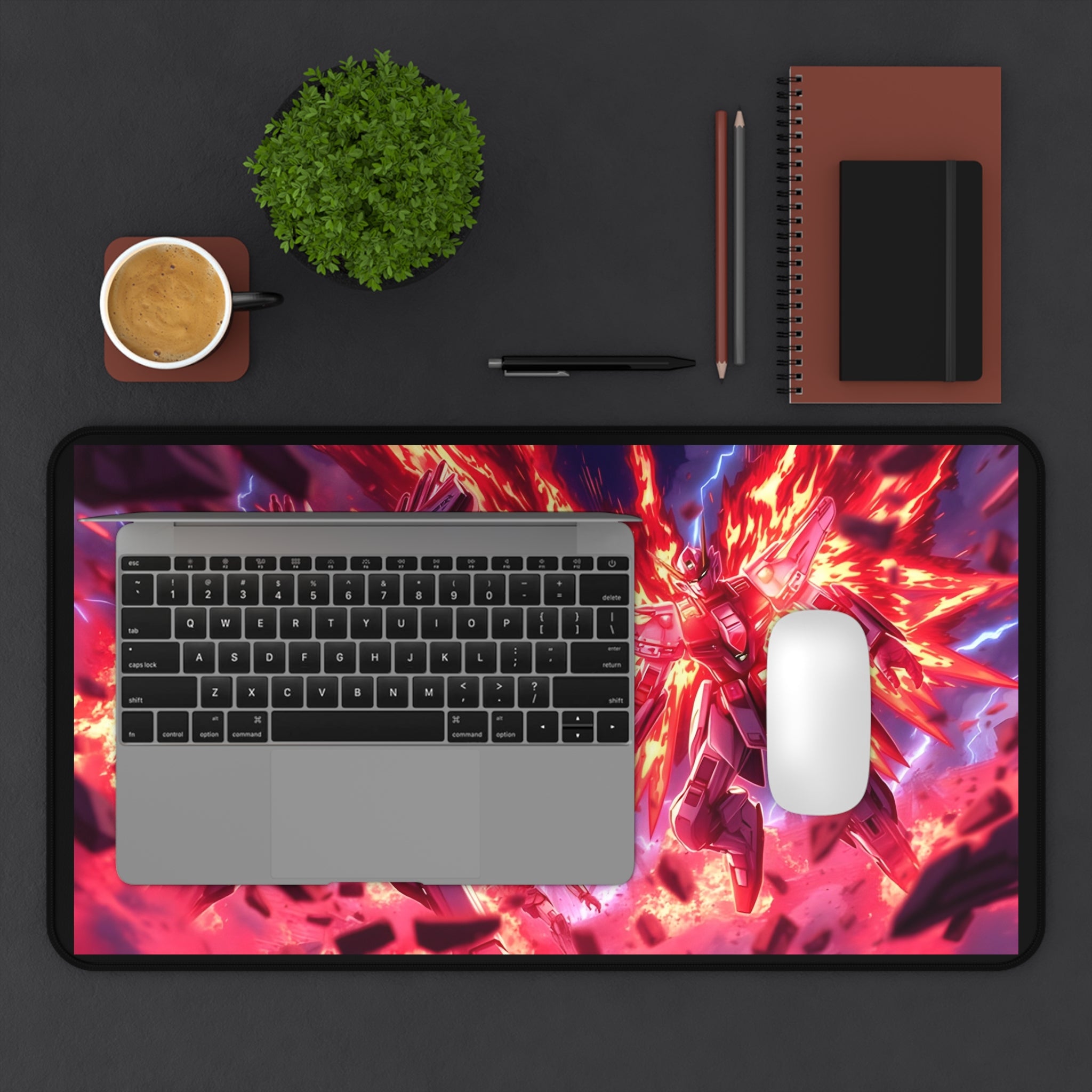 Anime Mecha Desk Mat — Fiery Gundam Battle Gaming Mouse Pad