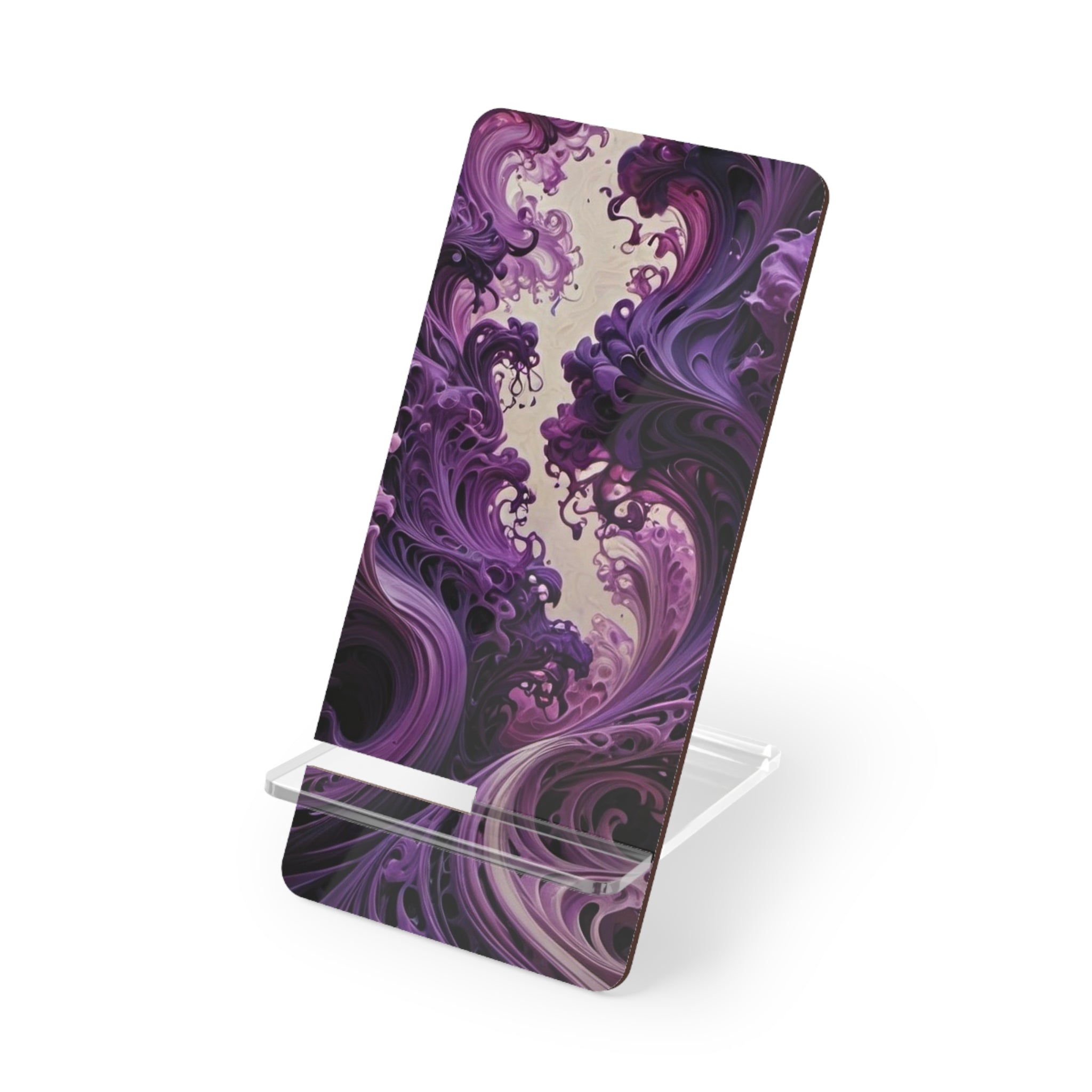 Purple Swirl Acrylic Phone Stand — Foldable Mobile Display Stand for Smartphones