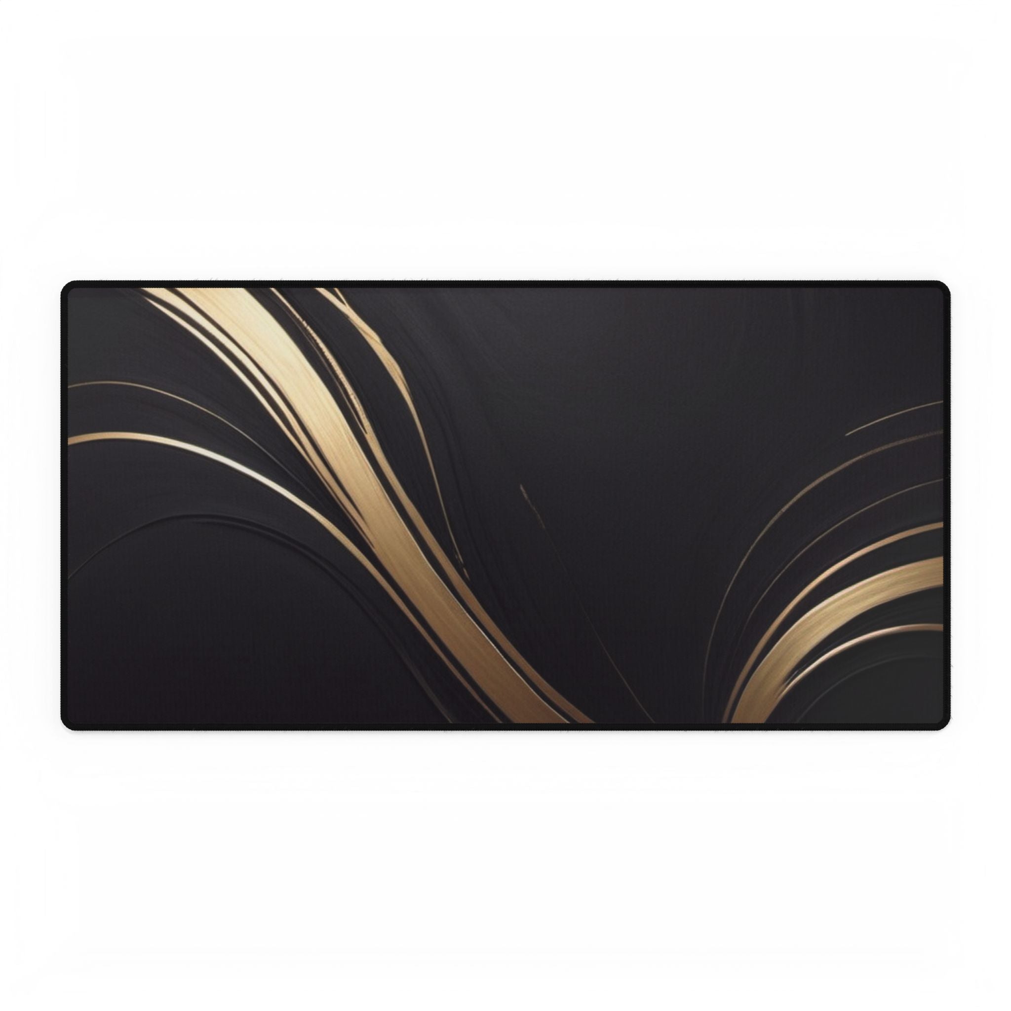 Black & Gold Wave Desk Mat — Luxury Gaming/Office Mouse Pad
