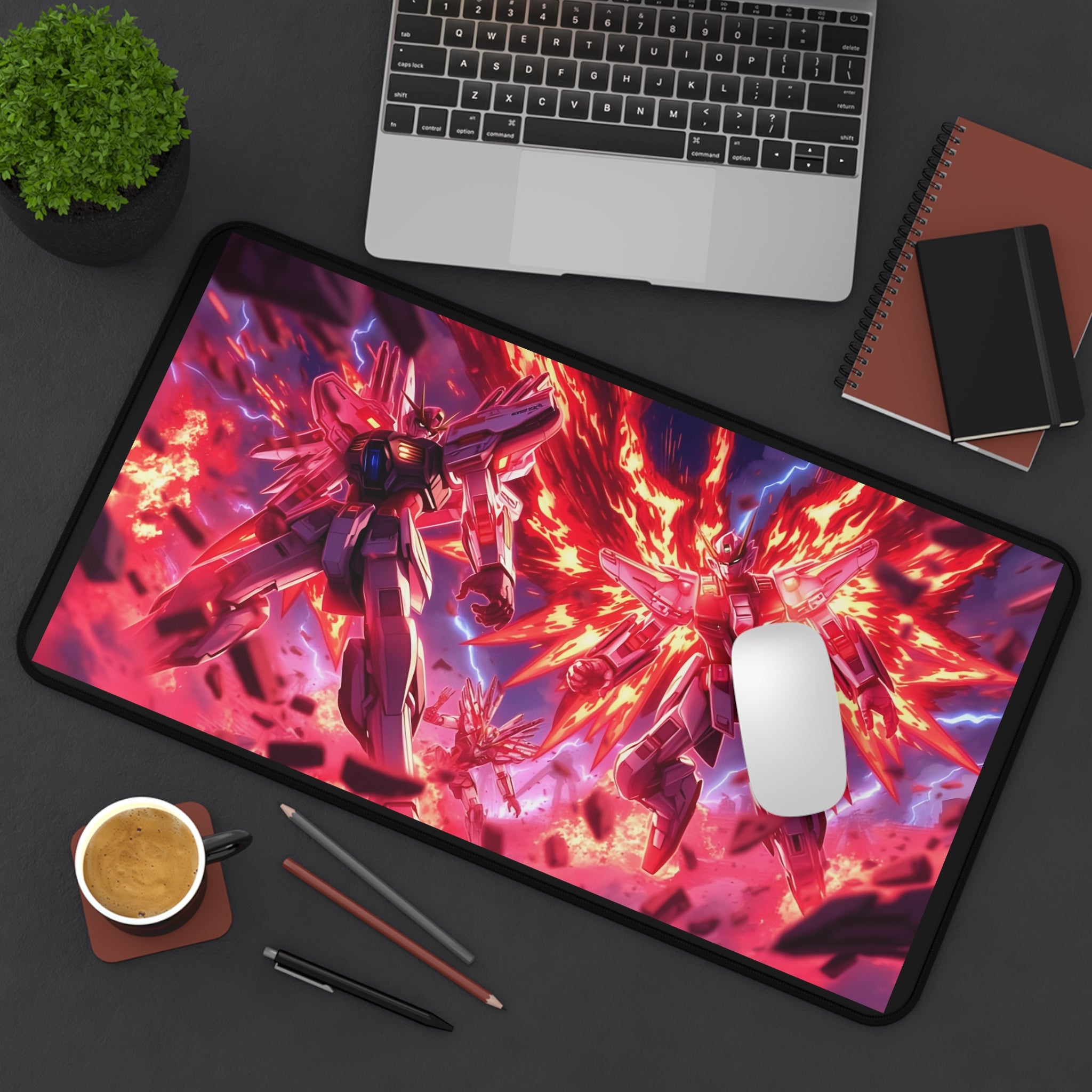 Anime Mecha Desk Mat — Fiery Gundam Battle Gaming Mouse Pad
