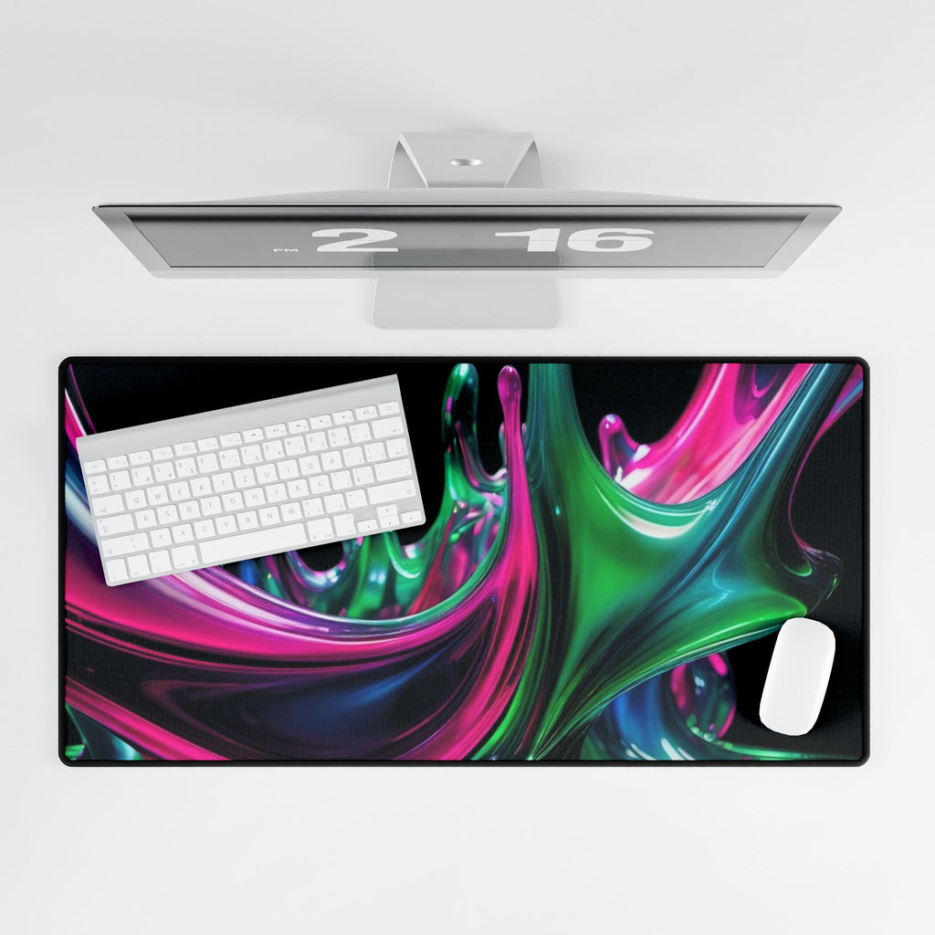Abstract Neon Splash Desk Mat — Large Gaming & Office Mouse Pad
