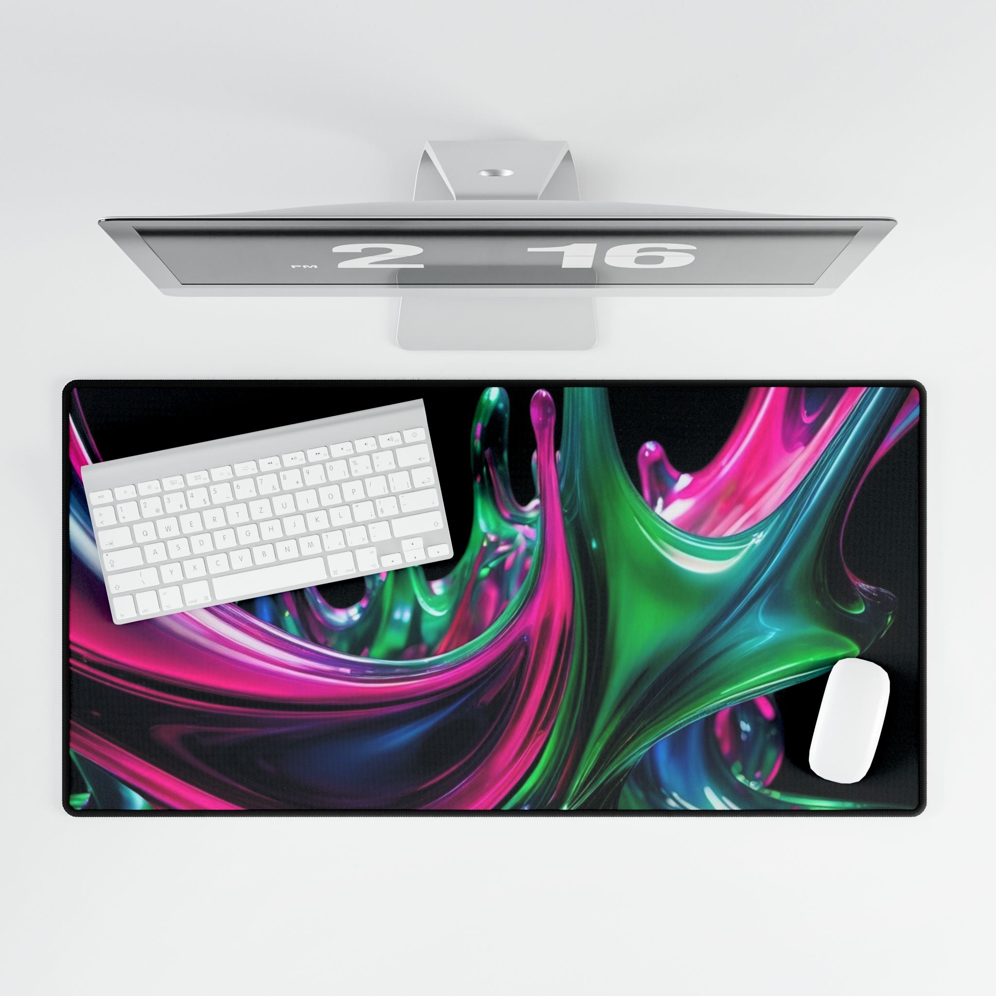 Abstract Neon Splash Desk Mat — Large Gaming & Office Mouse Pad