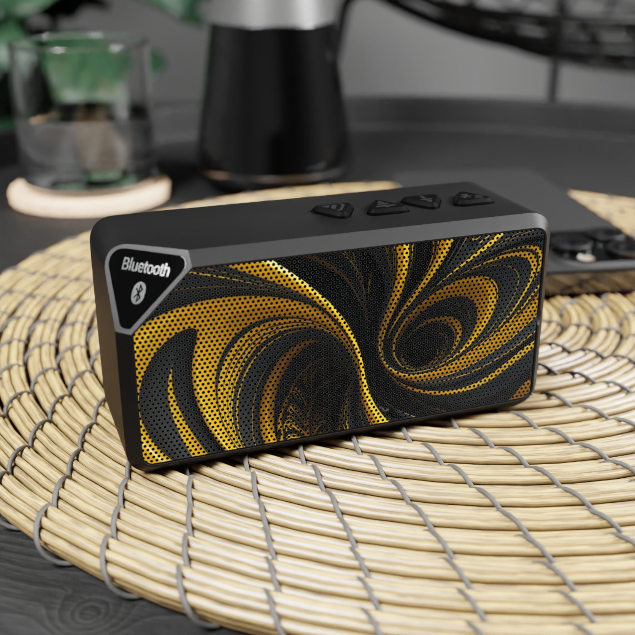 Bluetooth Speaker — Swirling Gold Wave Grill Design