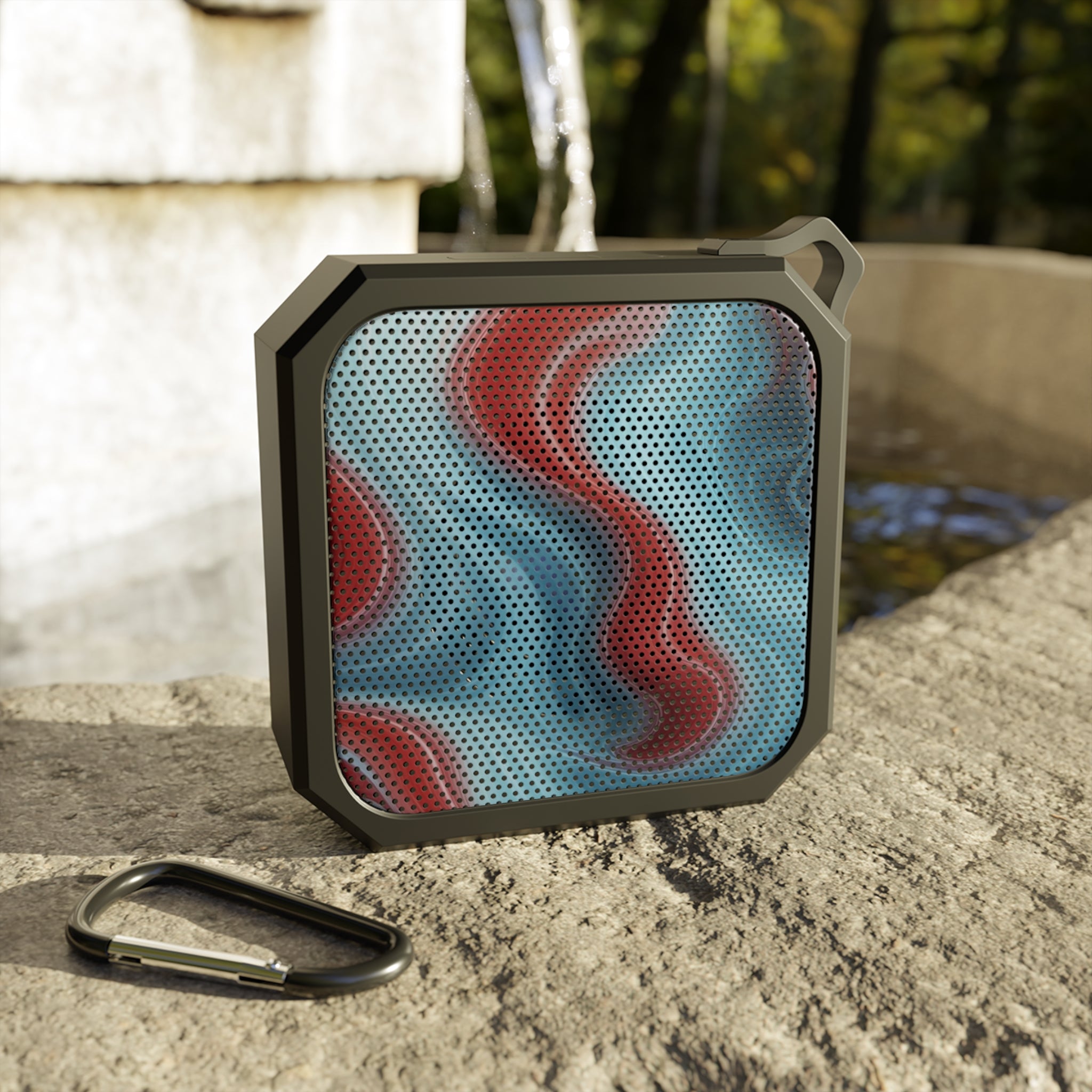 Blackwater Outdoor Bluetooth Speaker — Waterproof Portable Speaker with Red & Teal Wave Design