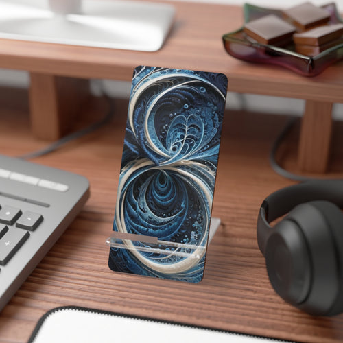 Abstract Blue Fractal Phone Stand — Decorative Mobile Display Stand for Smartphones