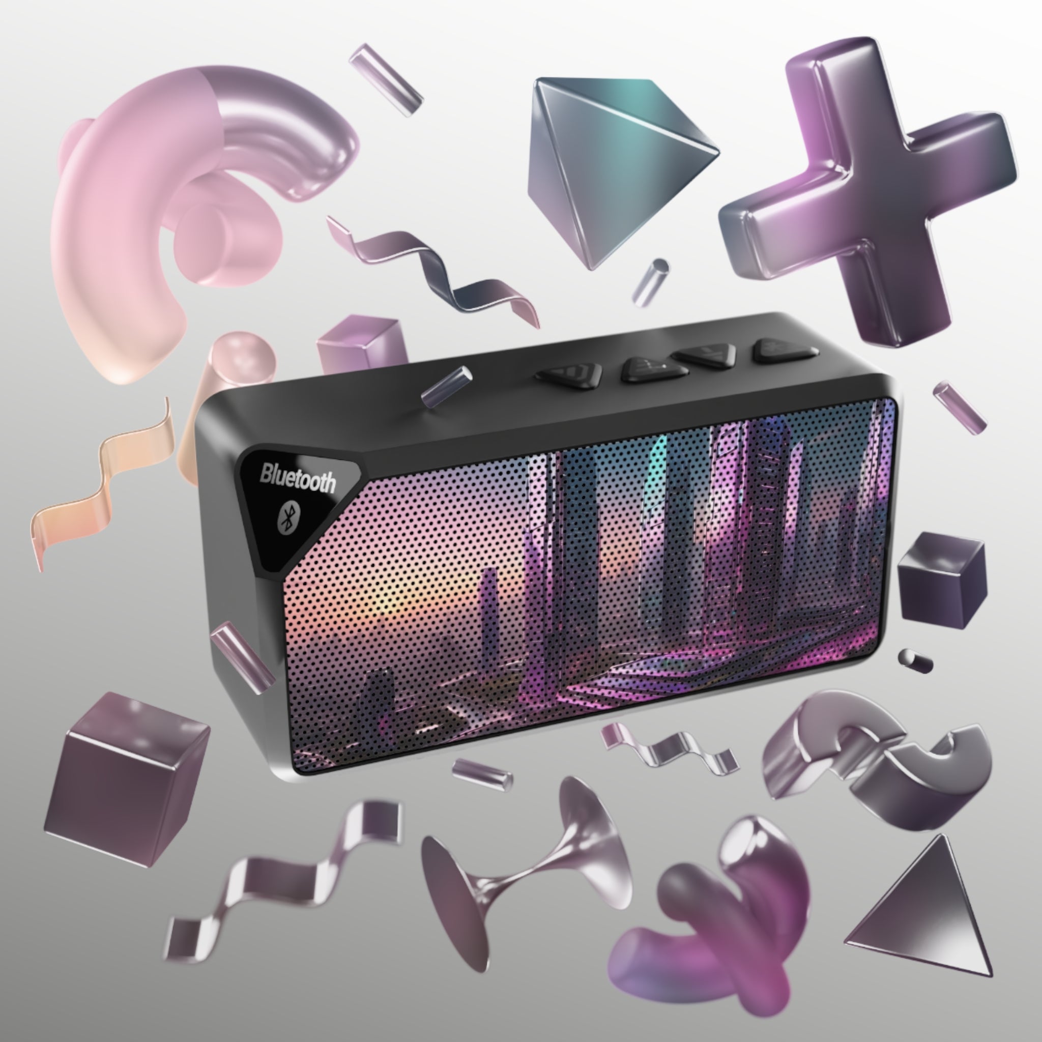 Bluetooth Speaker — Futuristic Neon Cityscape Design