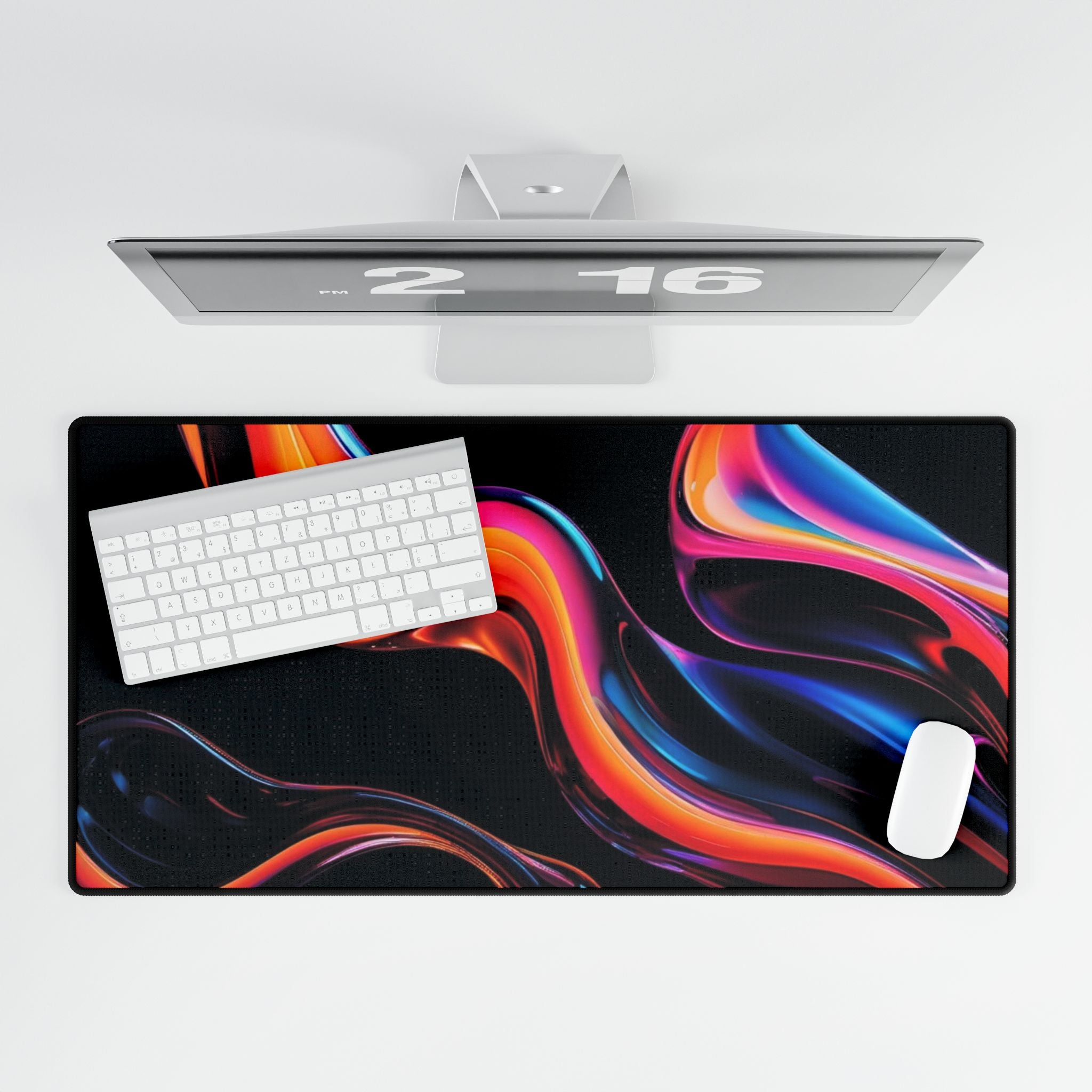 Abstract Neon Swirl Desk Mat — Oversized Gaming & Office Mousepad