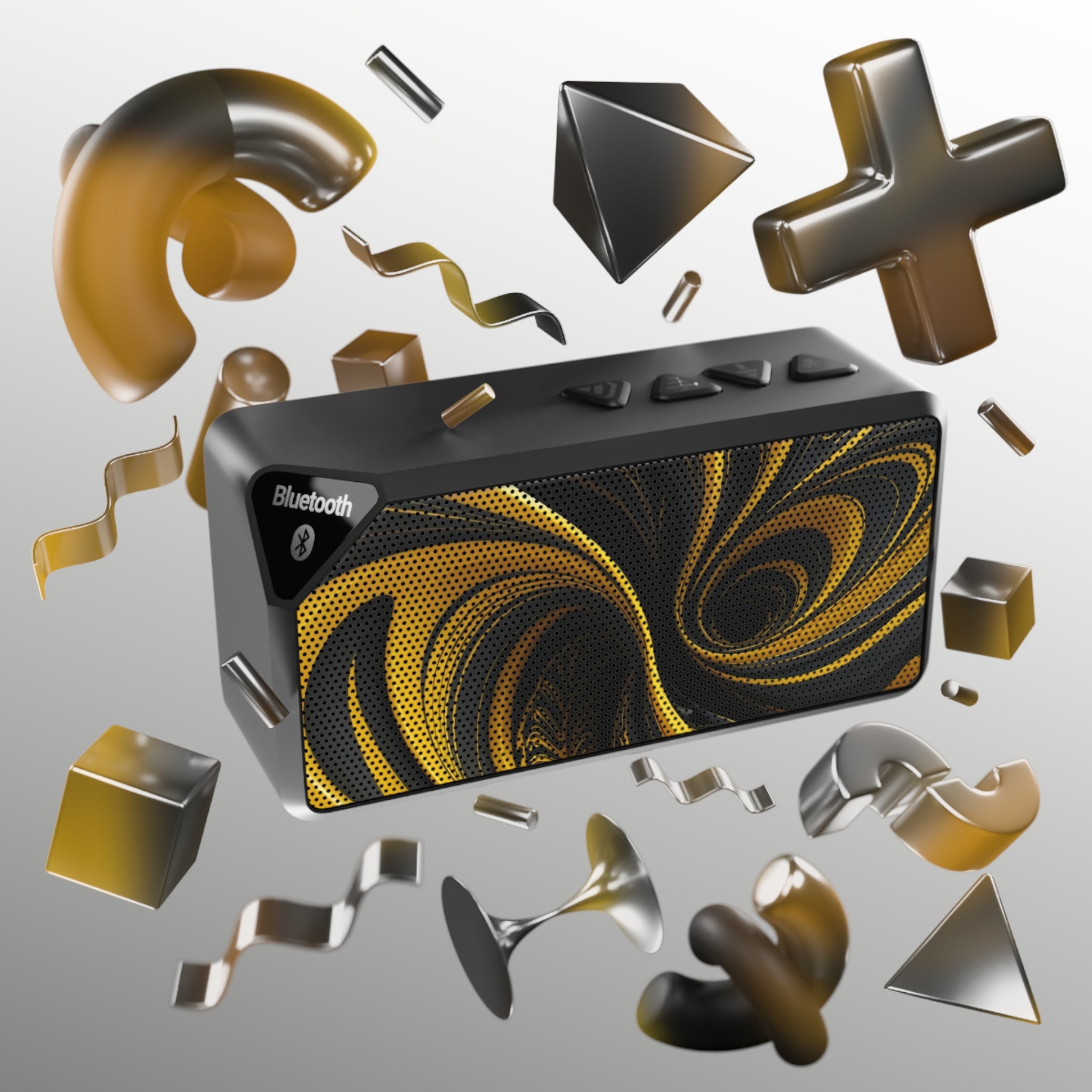 Bluetooth Speaker — Swirling Gold Wave Grill Design