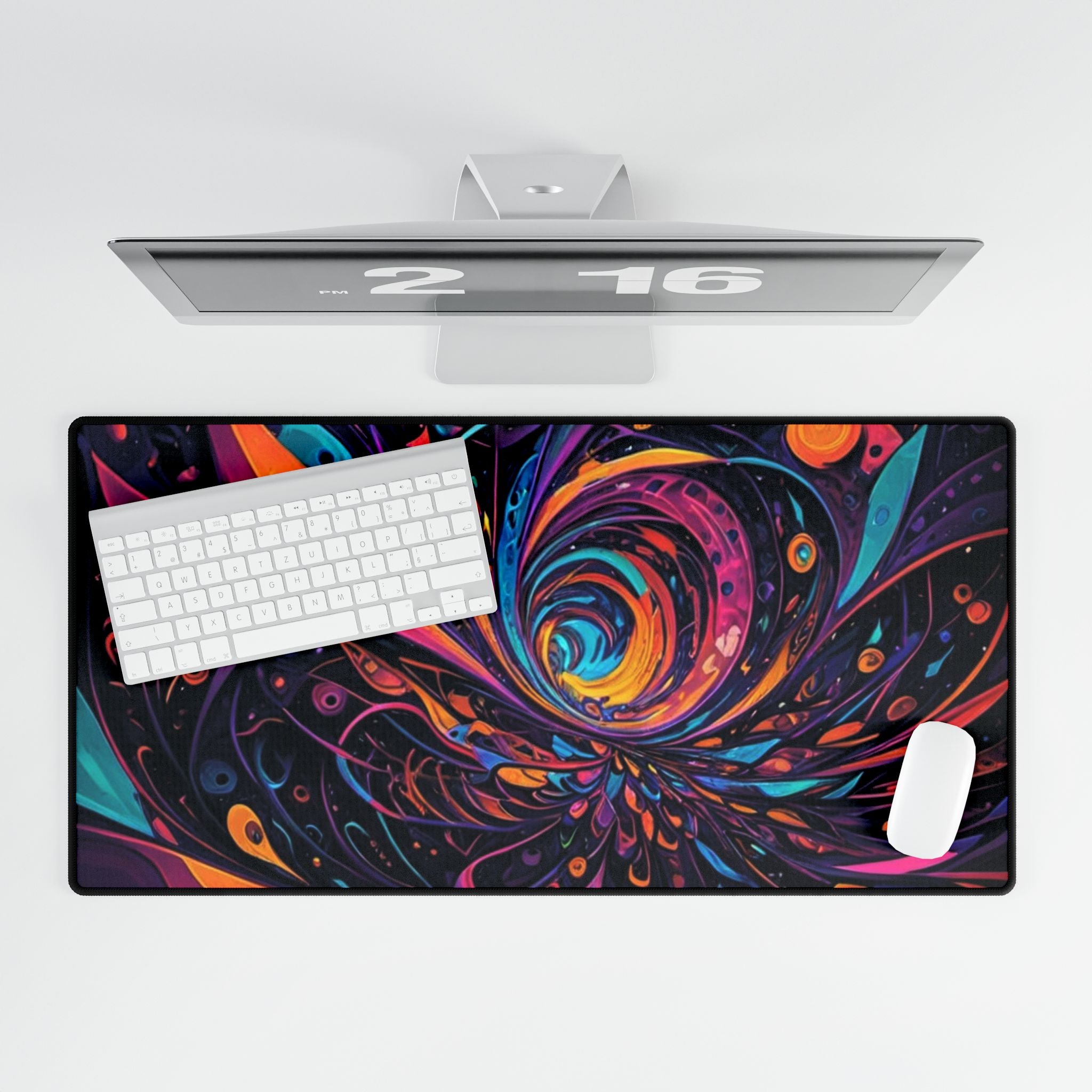 Abstract Vortex Desk Mat — Large Gaming & Office Mousepad with Colorful Psychedelic Swirl