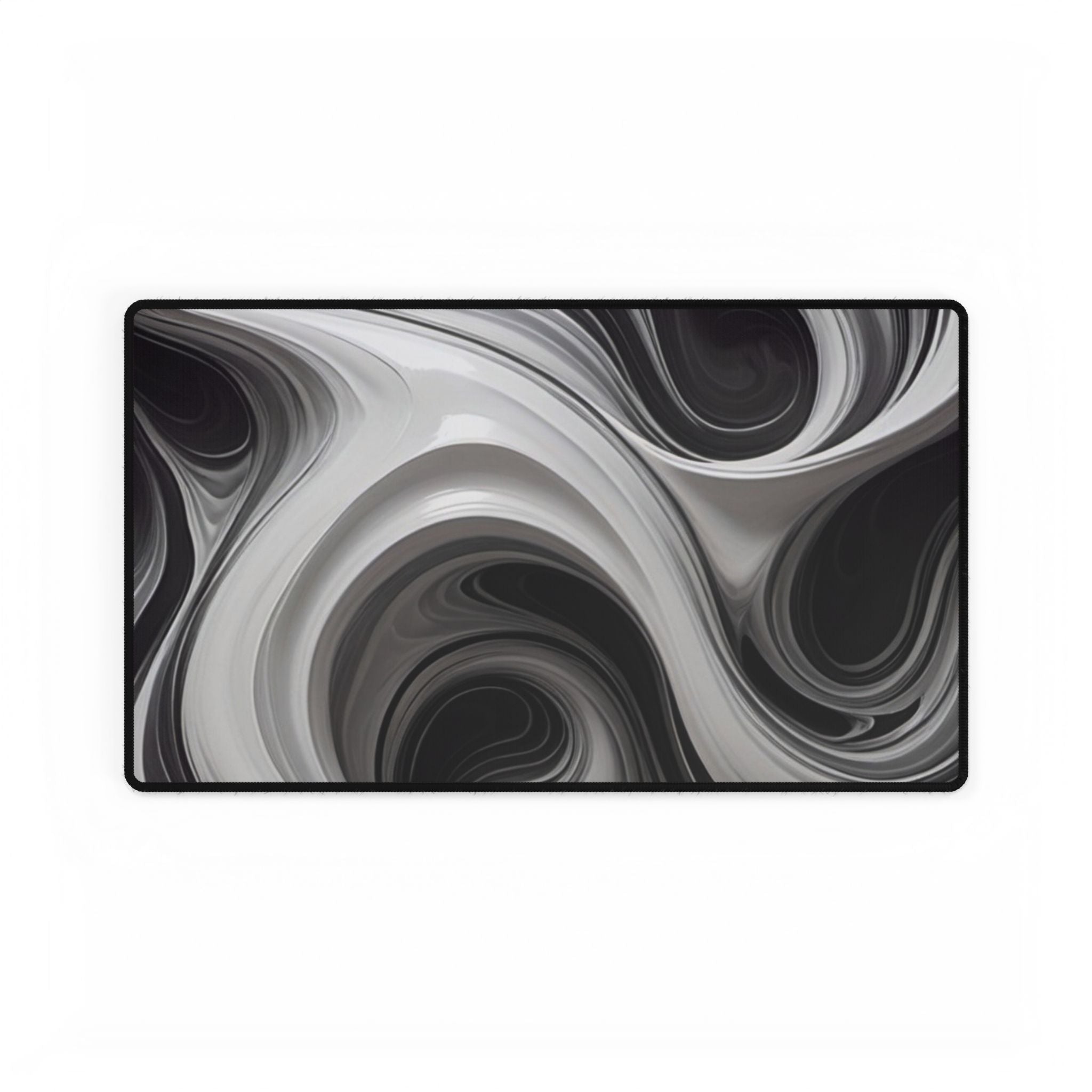 Black & White Swirl Desk Mat — Abstract Wave Gaming/Office Mousepad