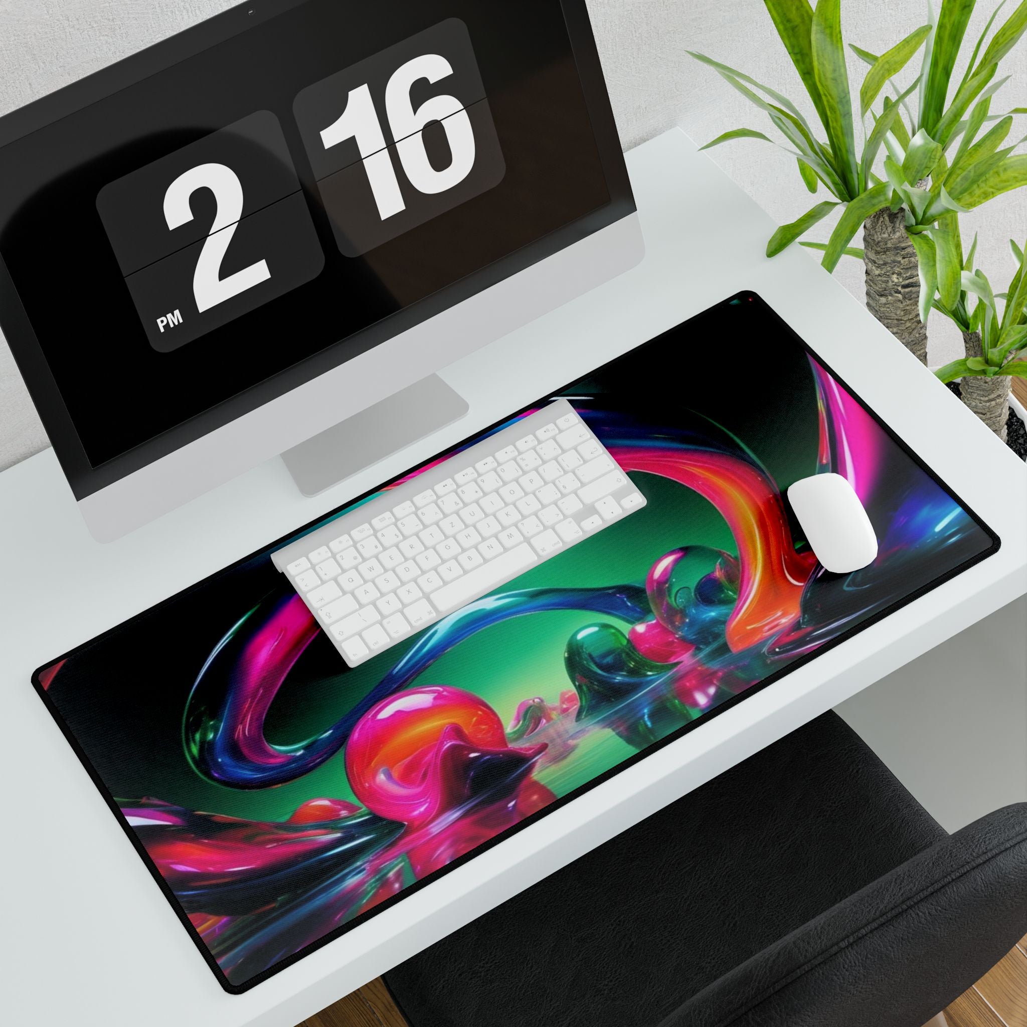 Abstract Neon Swirl Desk Mat — Large RGB Gaming Mousepad