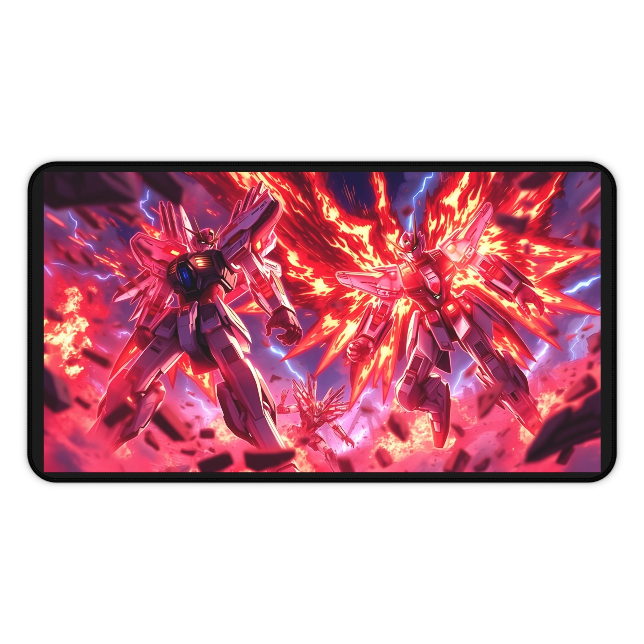 Anime Mecha Desk Mat — Fiery Gundam Battle Gaming Mouse Pad