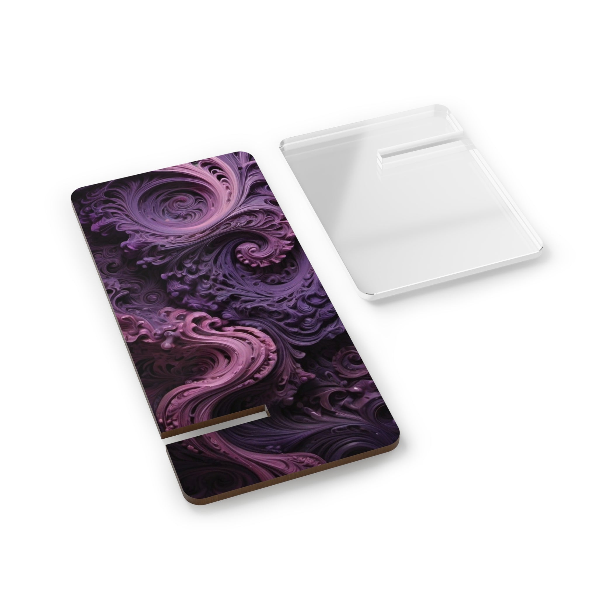 Abstract Purple Swirl Phone Stand — Decorative Acrylic Mobile Display