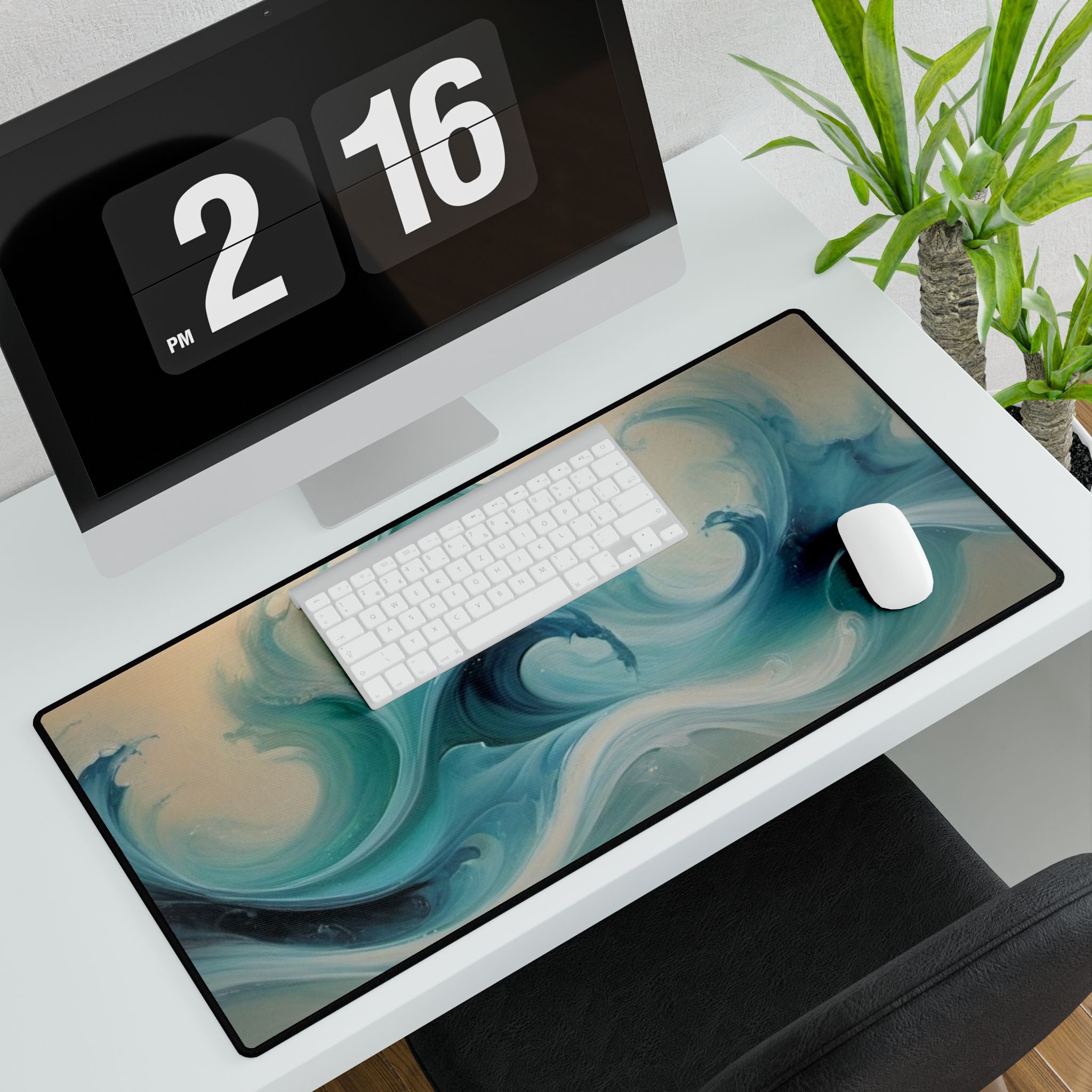 Aqua Wave Desk Mat — Ocean Swirl XL Mouse Pad for Home Office