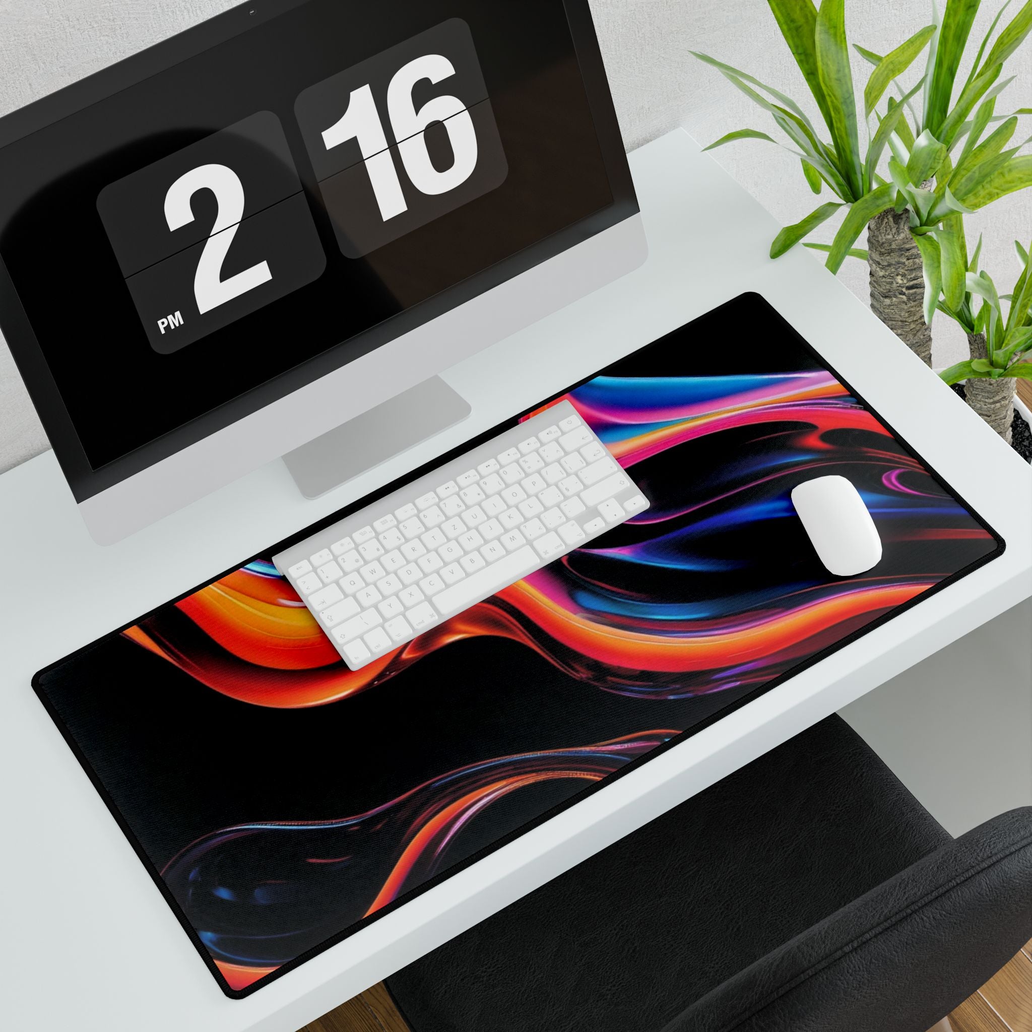 Abstract Neon Swirl Desk Mat — Oversized Gaming & Office Mousepad
