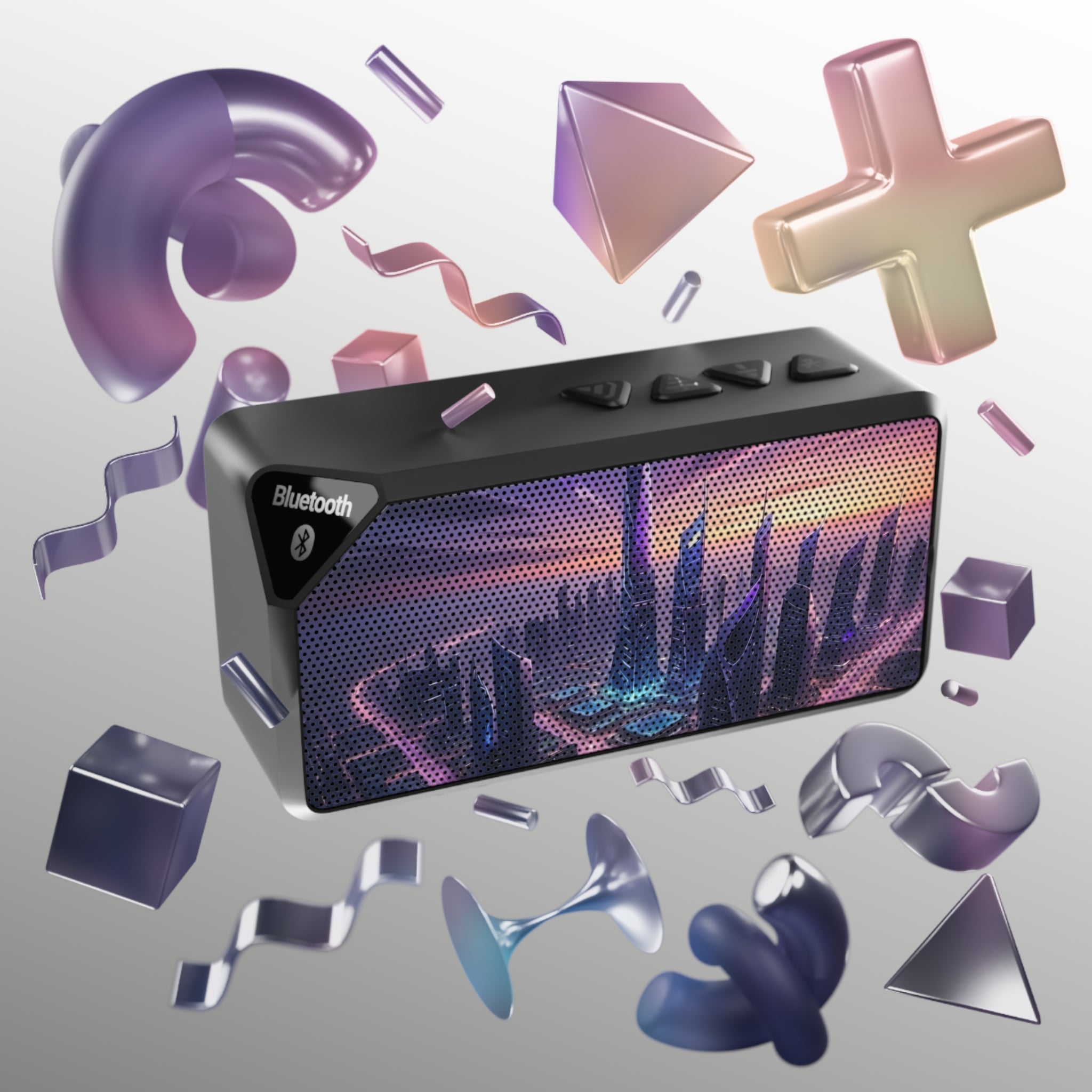 Bluetooth Speaker — Futuristic Neon City Design