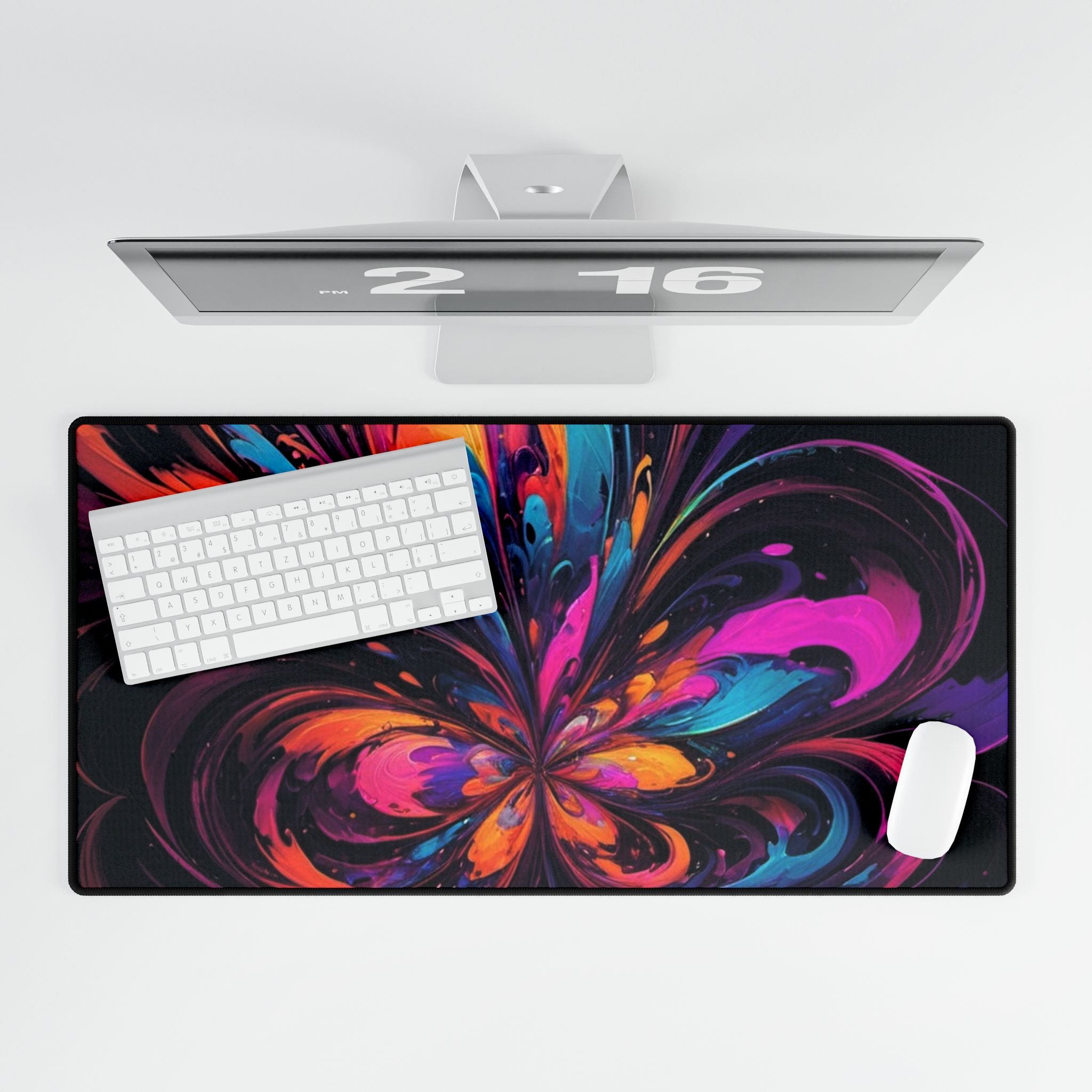 Abstract Neon Swirl Desk Mat — Large RGB Mousepad for Gaming & Creative Desks