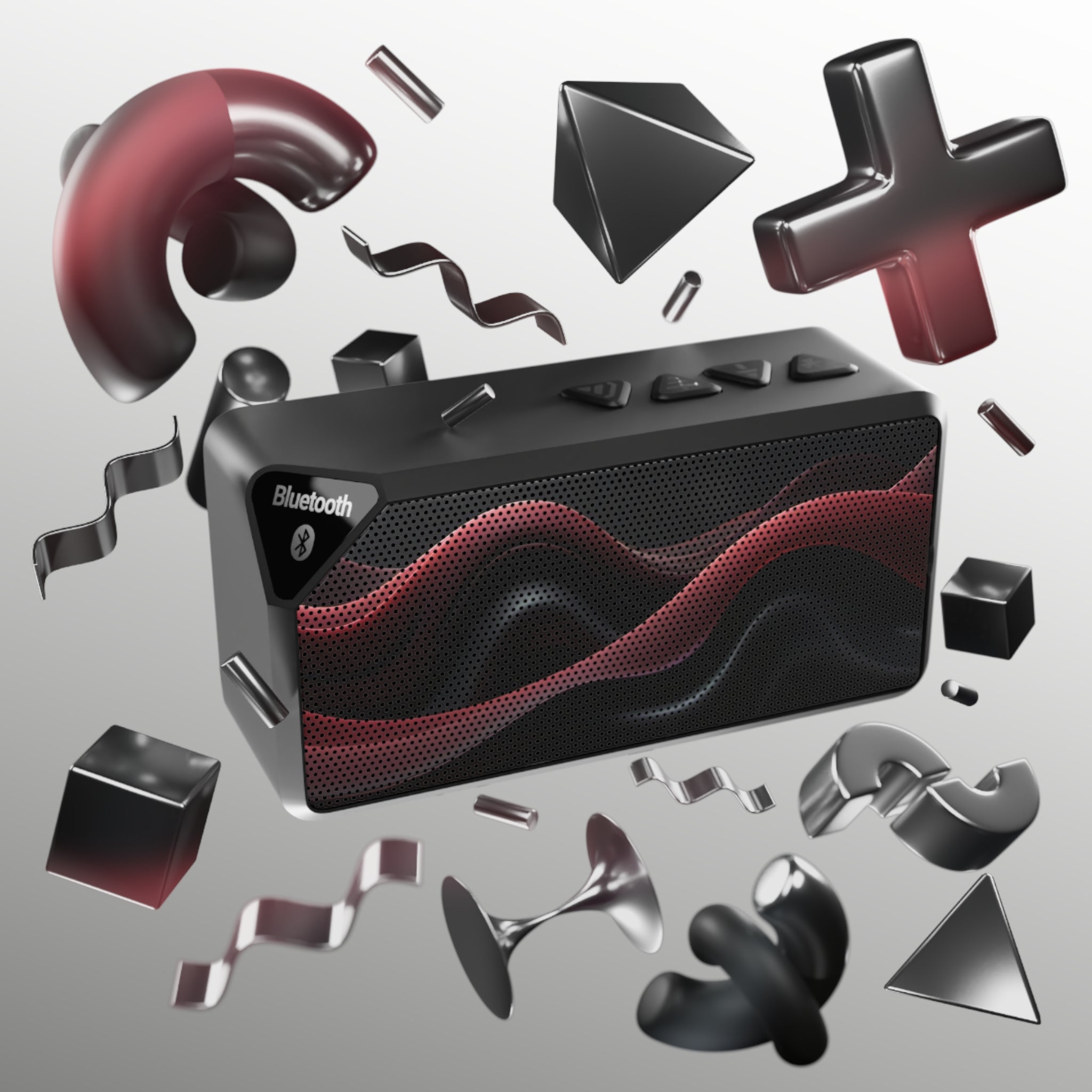 Portable Bluetooth Speaker — Red Wave Mesh Grill